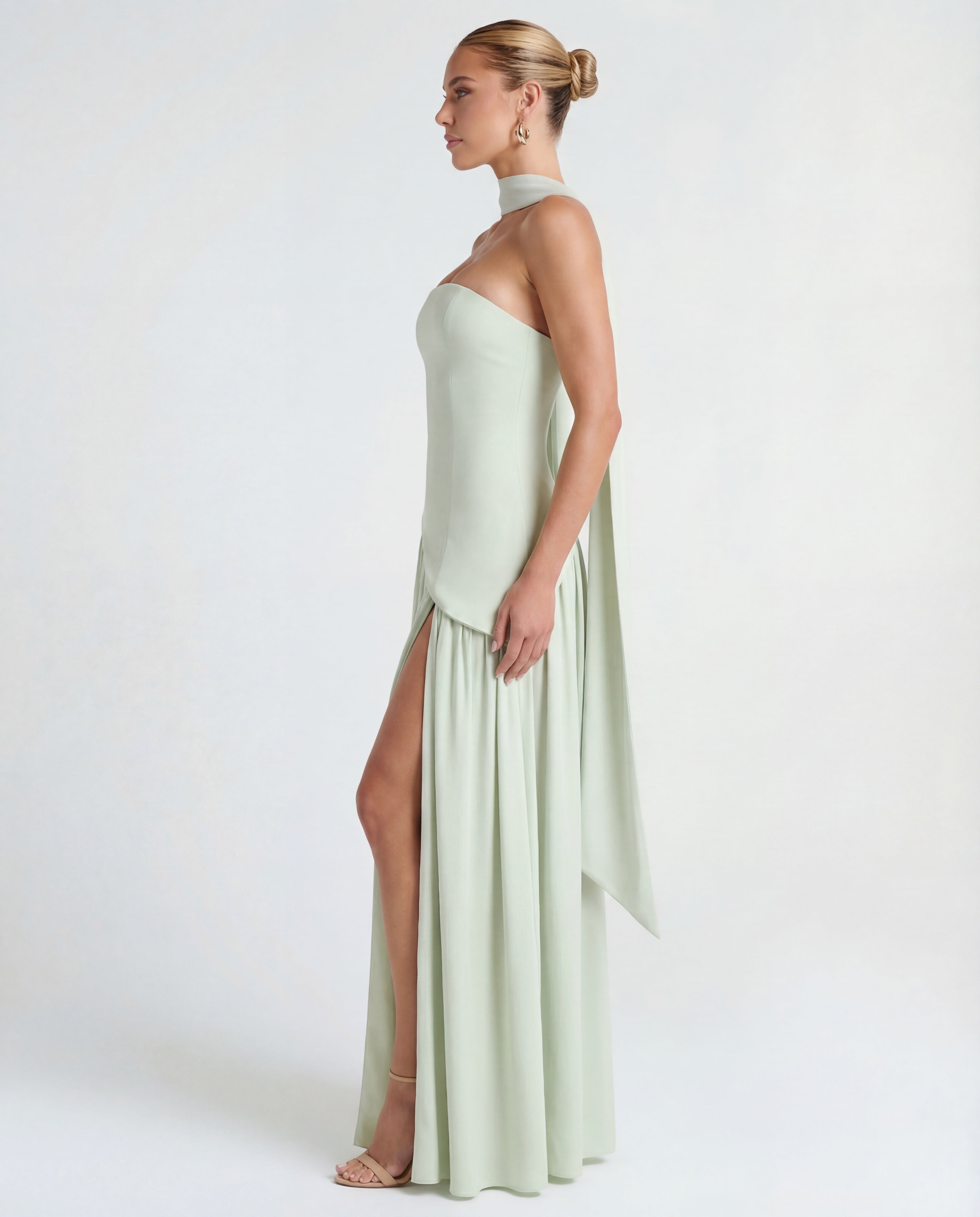 Women's maxi dress - strapless bodice with draped neckline | evening gala