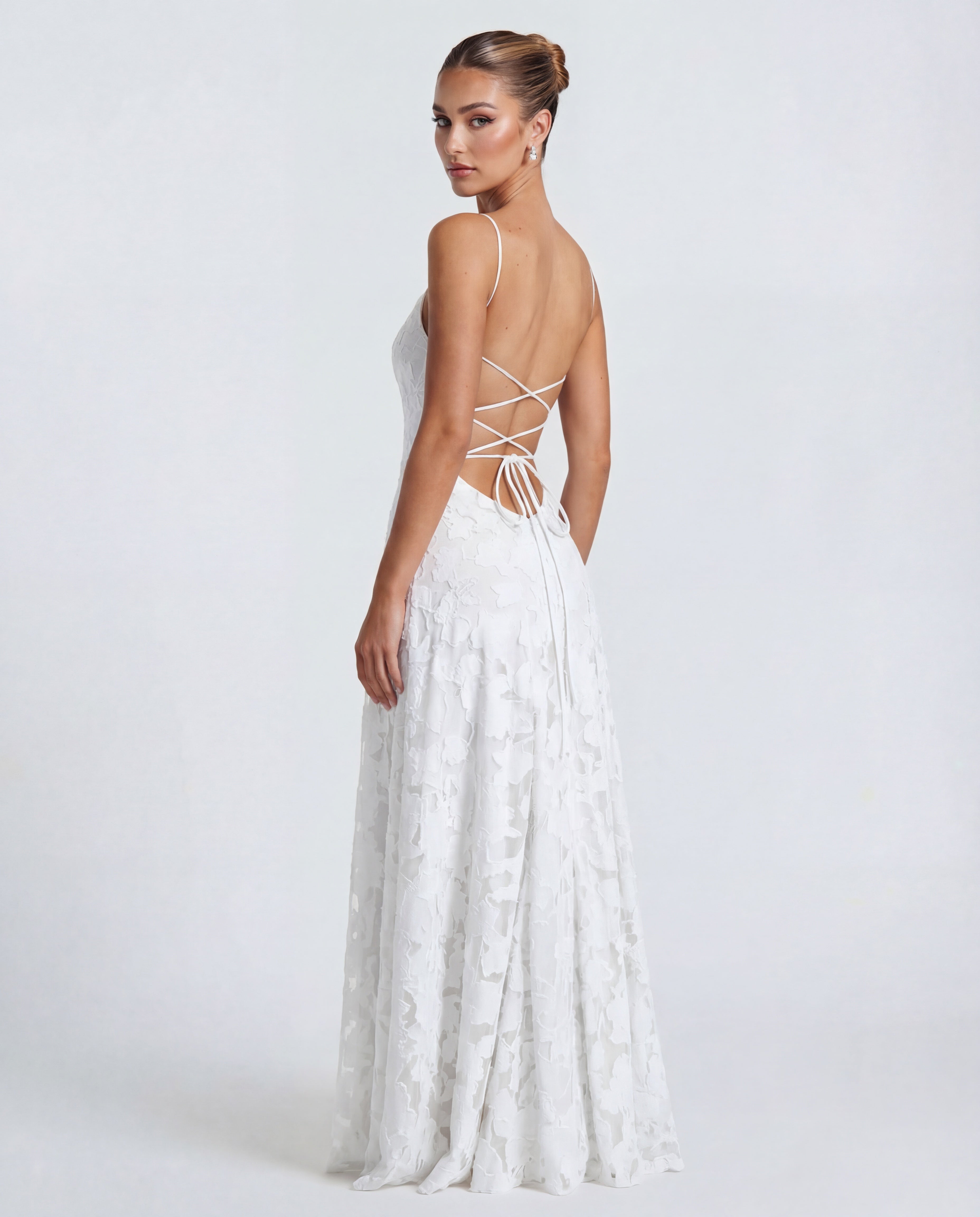 Women's maxi dress - lace-up back with floral burnout jersey | summer evening
