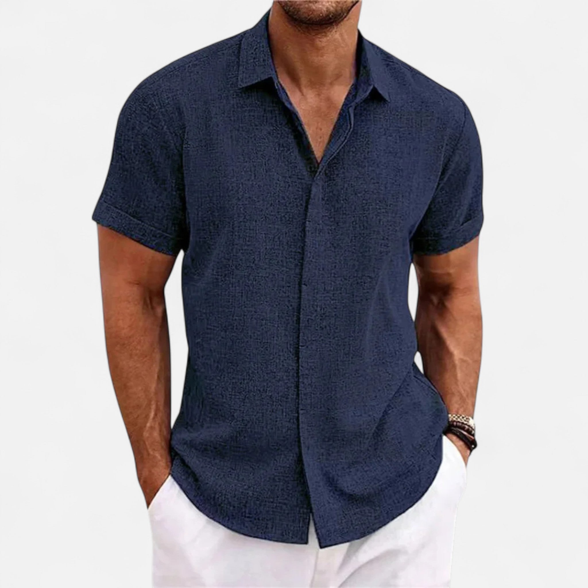 Veroux Mode | Men’s Cotton Linen Summer Shirt – Refined Ease, Coastal Sophistication