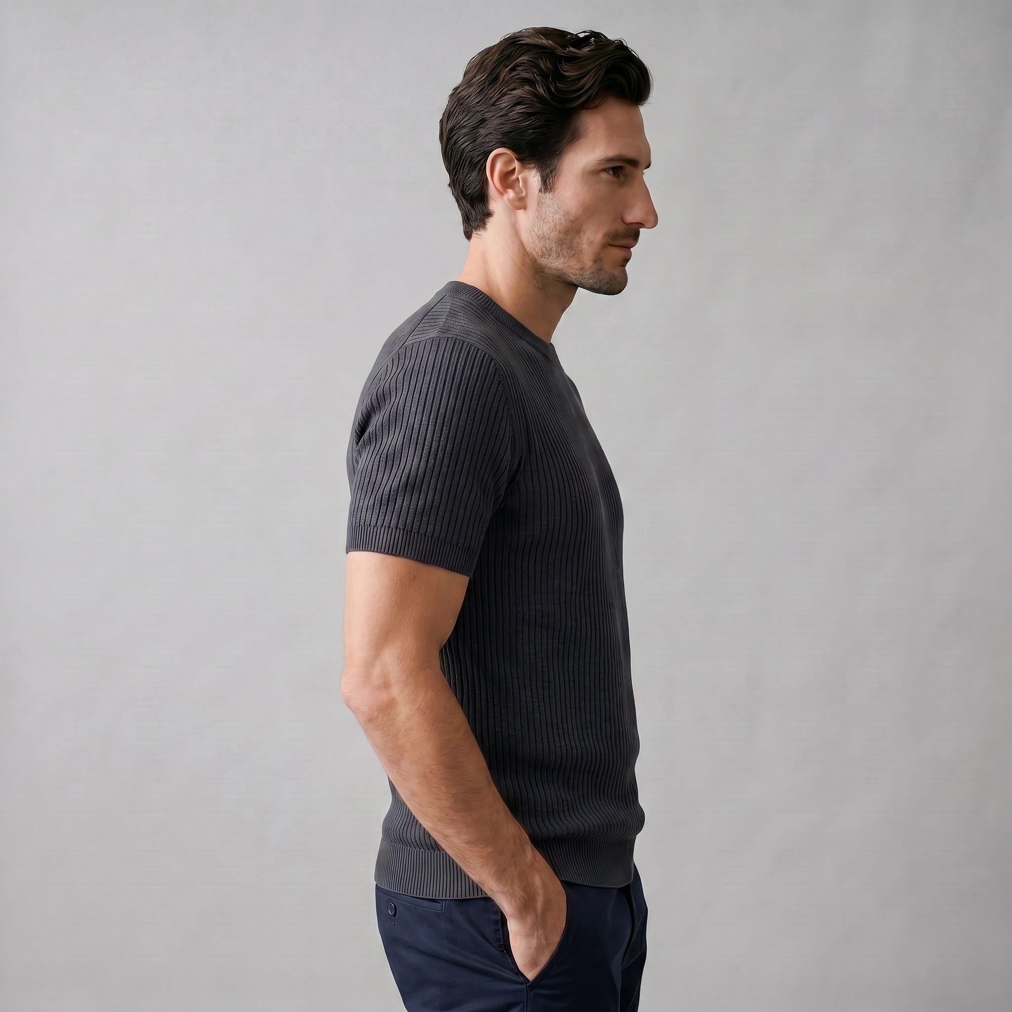 Men's Ribbed Knit Crew Neck