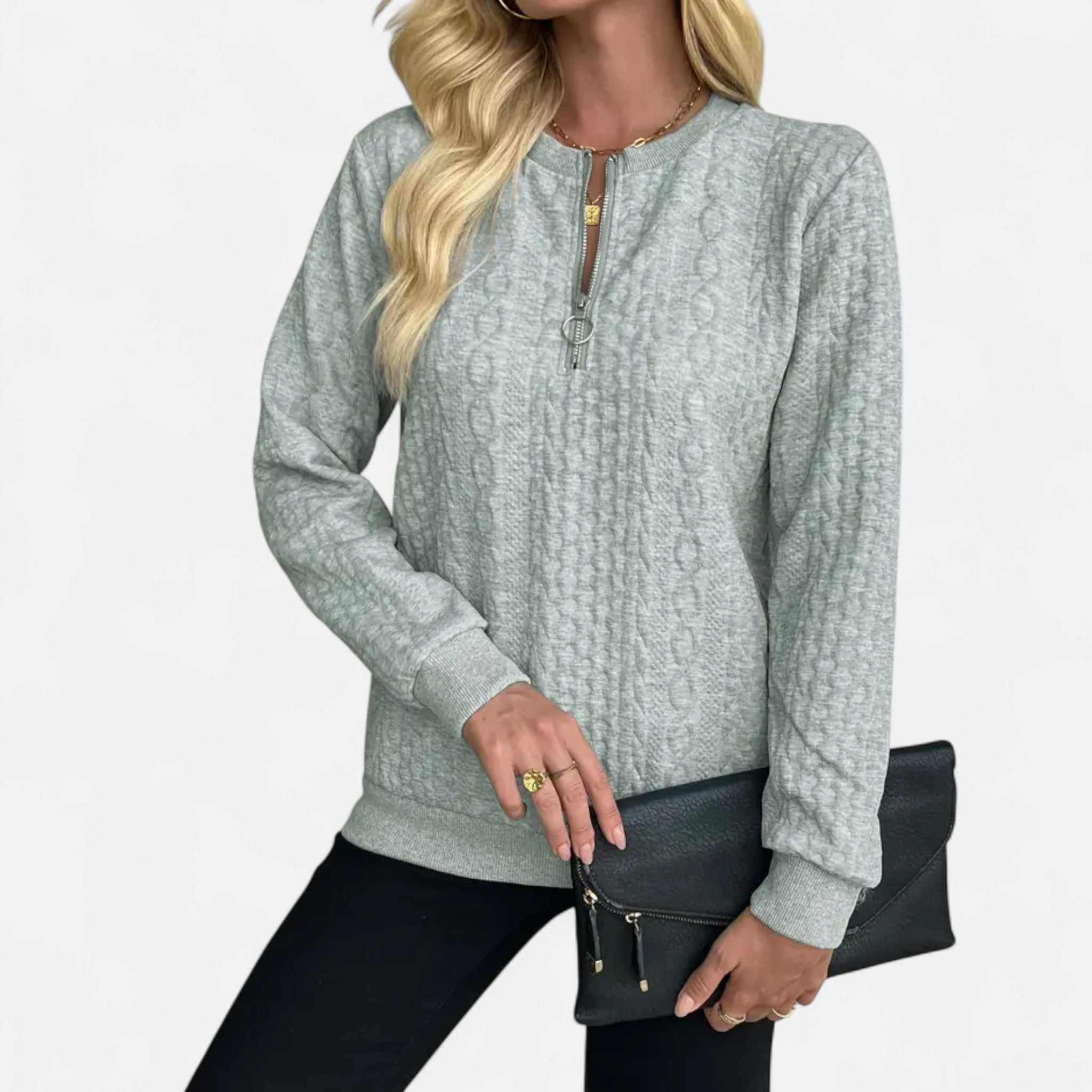 Veroux Mode | Women’s Textured Knit Zip Sweater