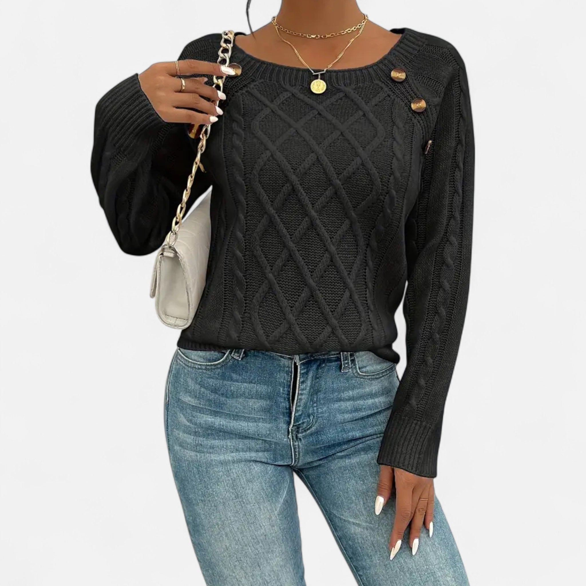 Veroux Mode | Women’s Cable-Knit Button Sweater