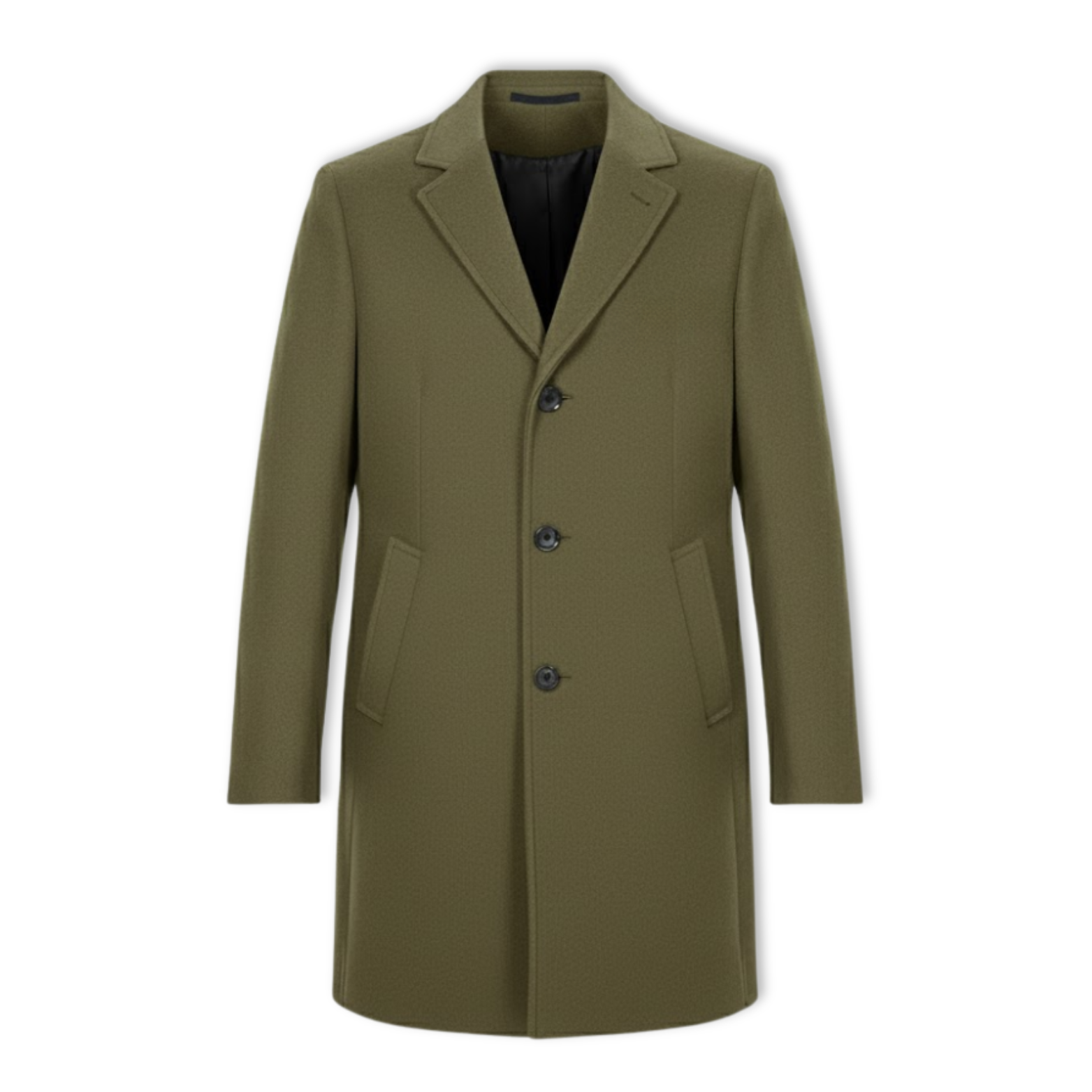 Men's Wool Blend Trench Coat Slim Fit Single Breasted Long Cotton Lined Overcoat