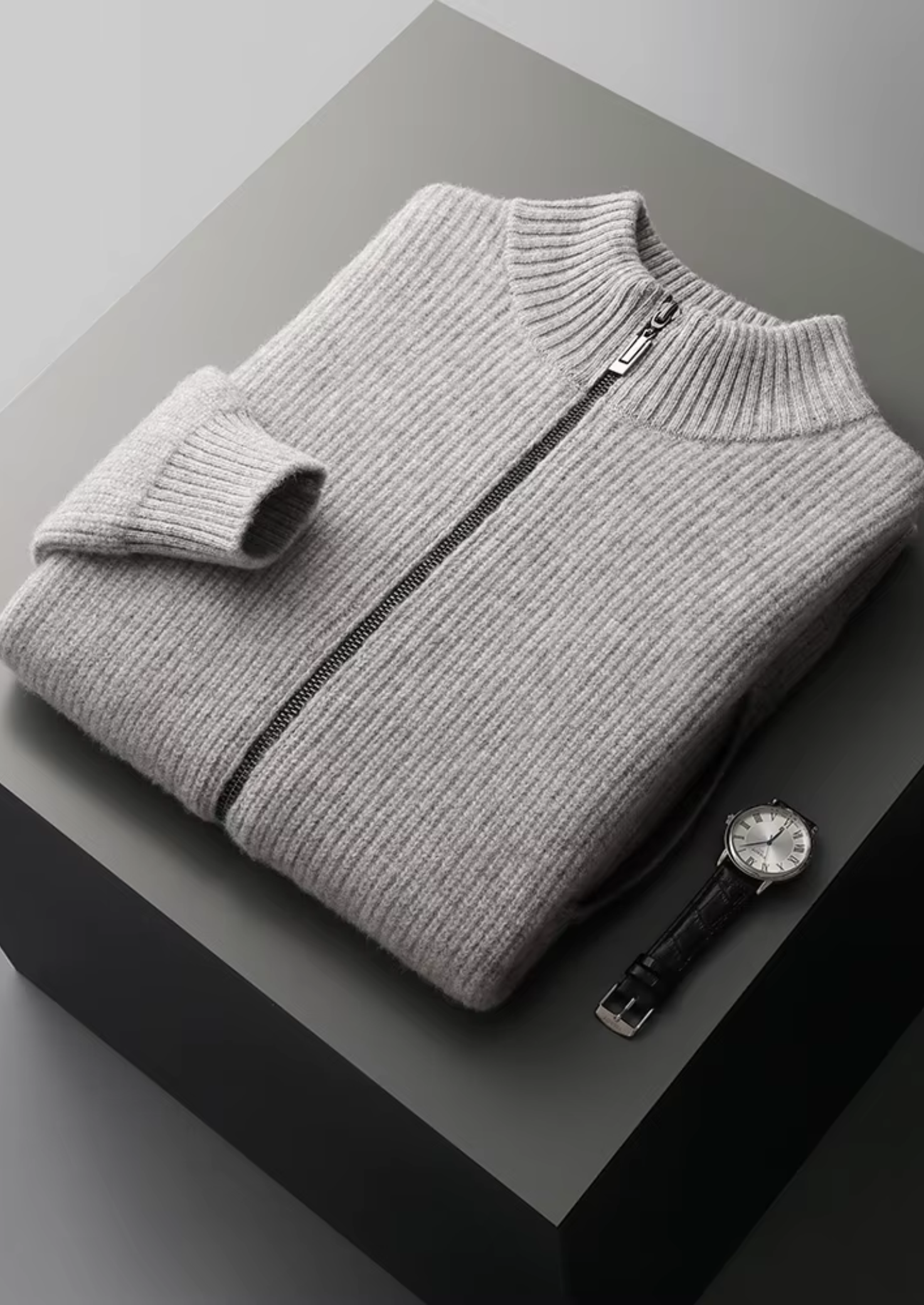 Veroux Mode | Men’s Pure Extra-Fine Merino Wool Ribbed Cardigan