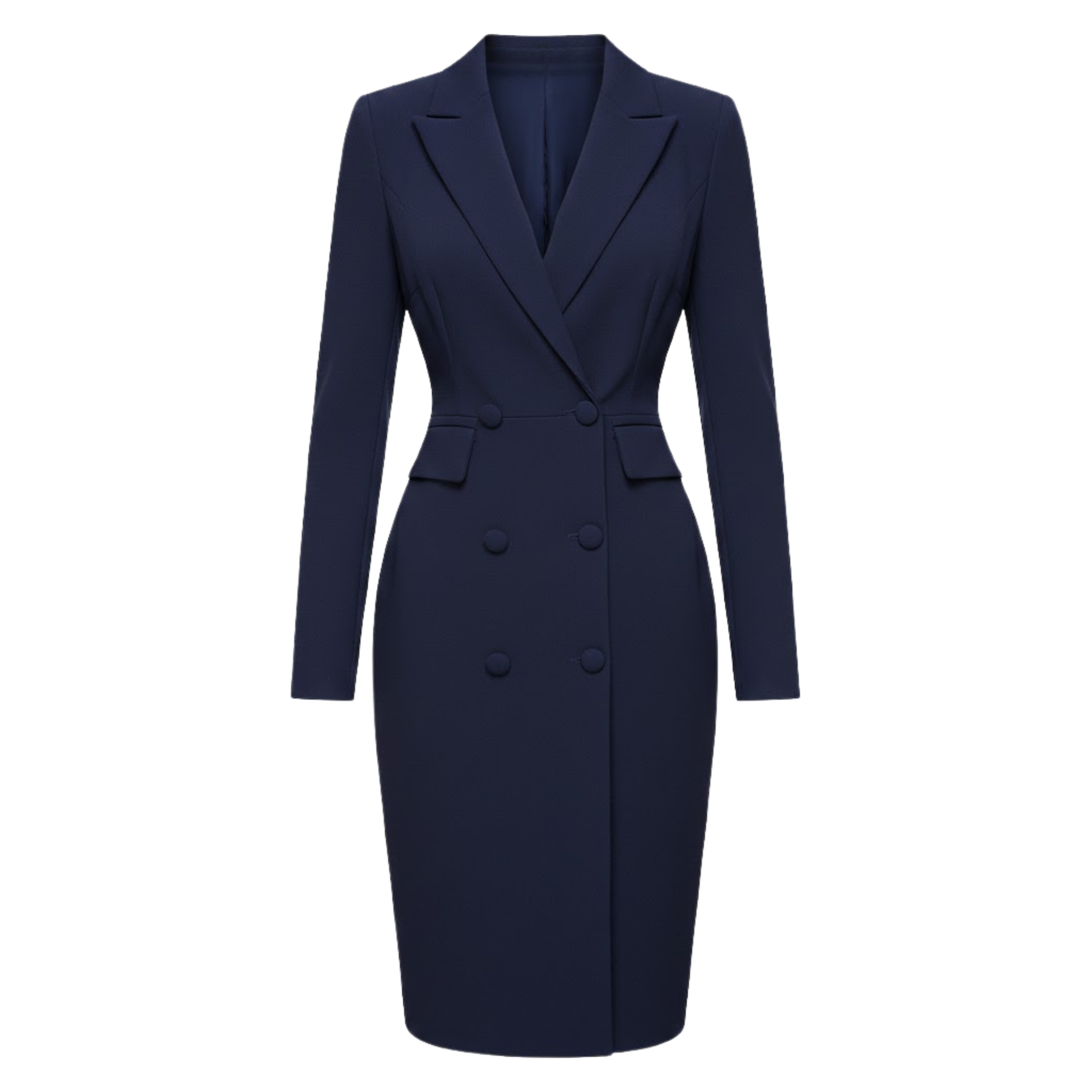 Women's Blazer Dress Knee-Length Pencil Silhouette with Lapel Collar and Buttons