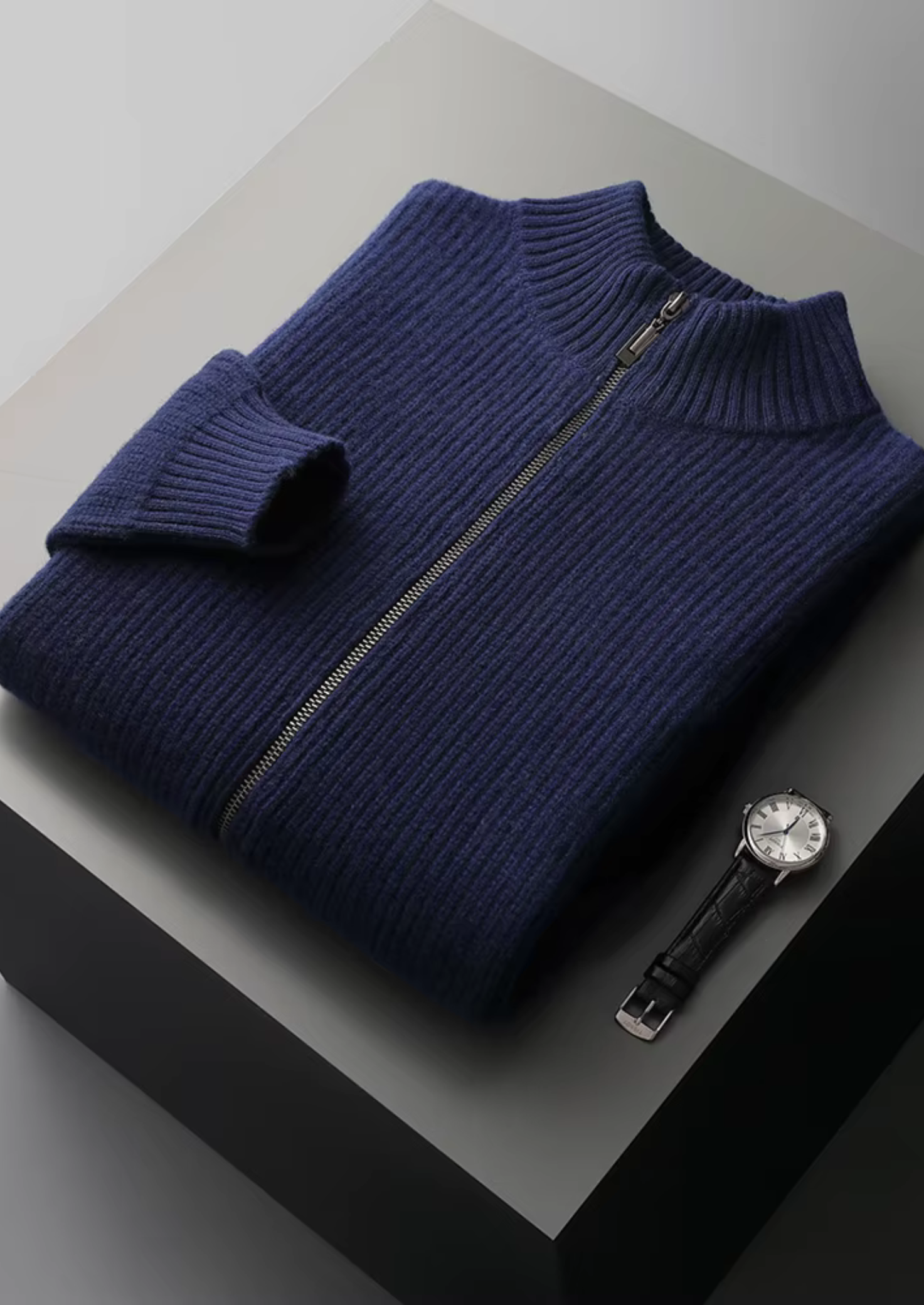 Veroux Mode | Men’s Pure Extra-Fine Merino Wool Ribbed Cardigan