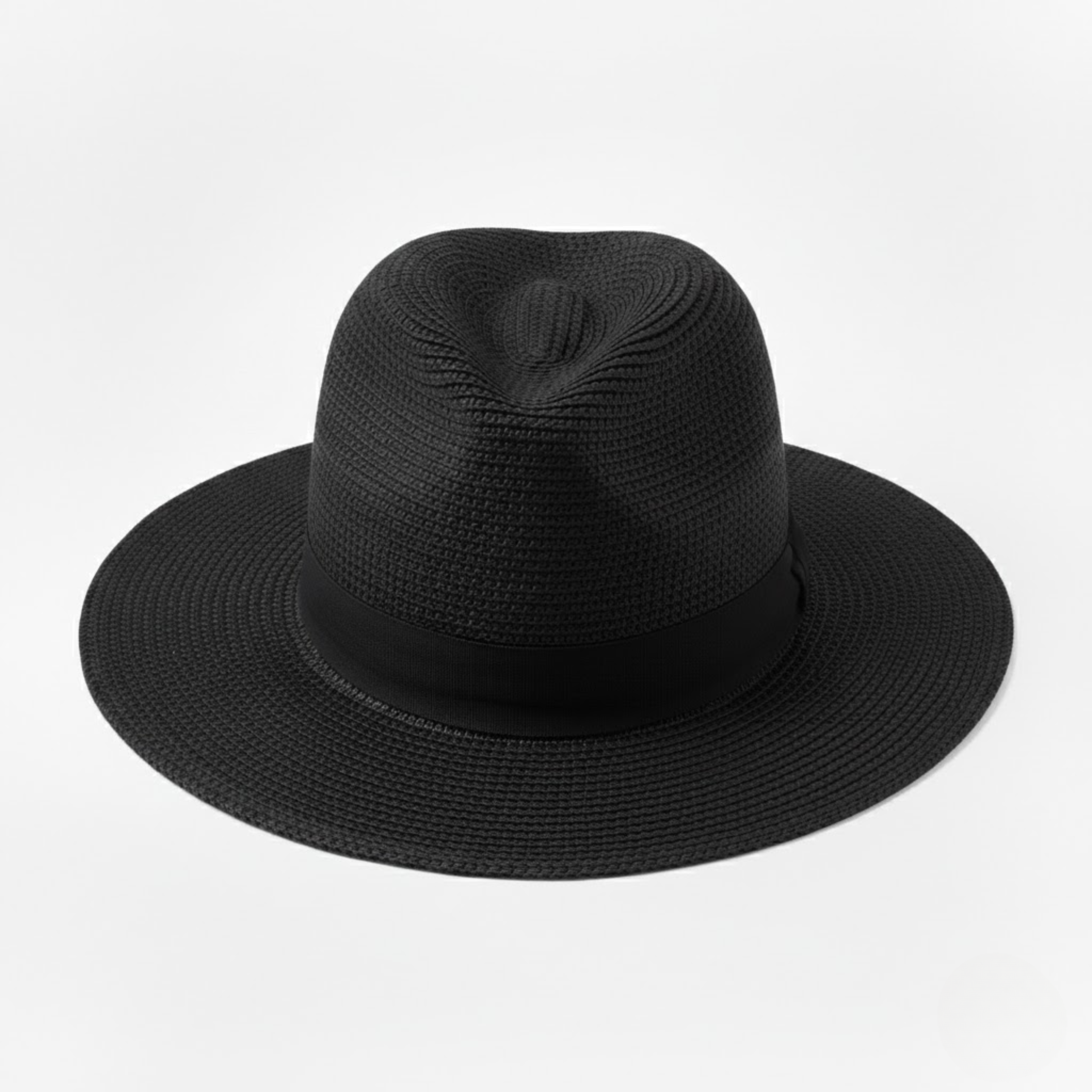 Unisex Panama Straw Hat with Wide Brim and Contrast Ribbon Trim