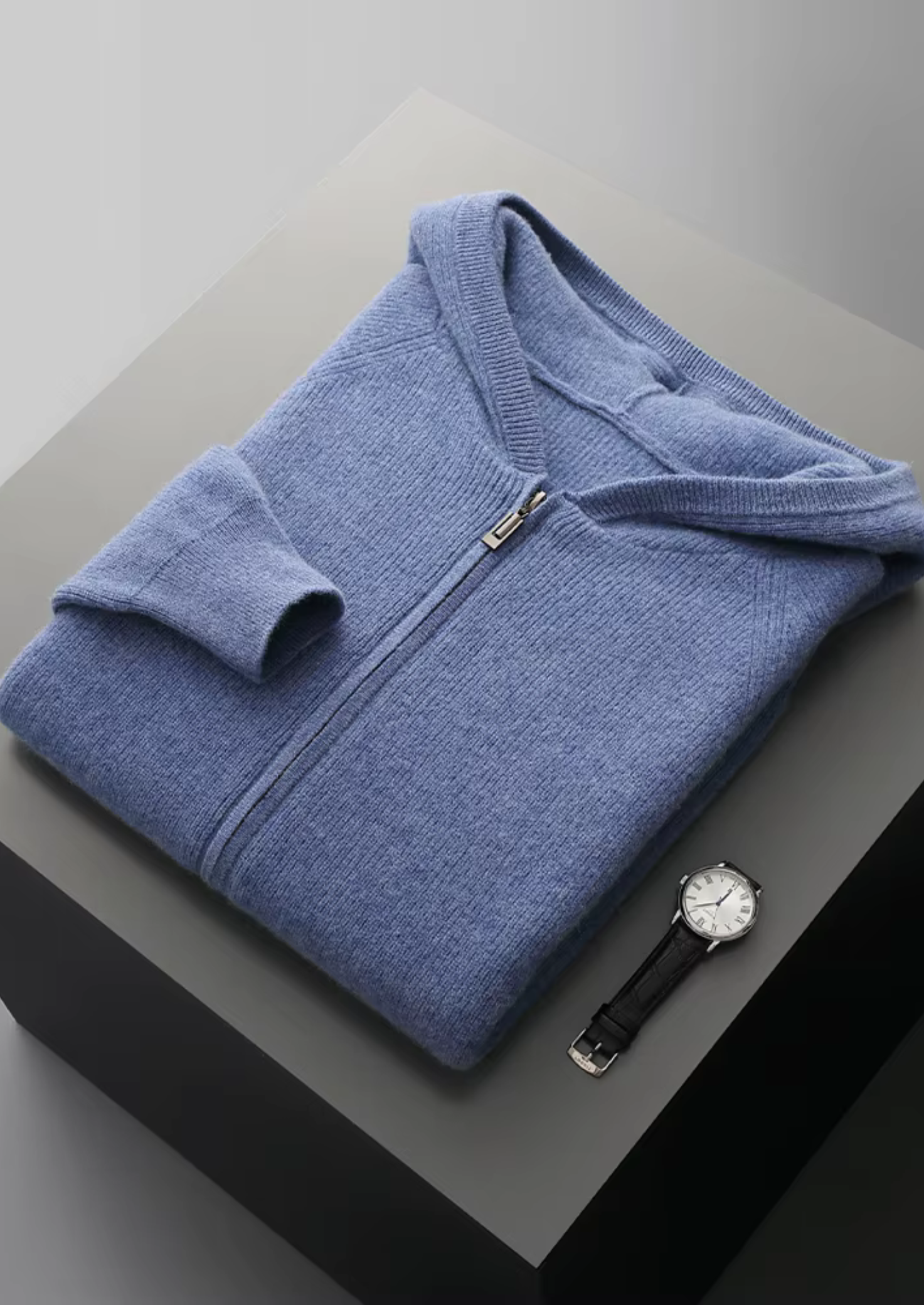 Veroux Mode | Men’s Pure Extra-Fine Merino Wool Ribbed Zip Hoodie
