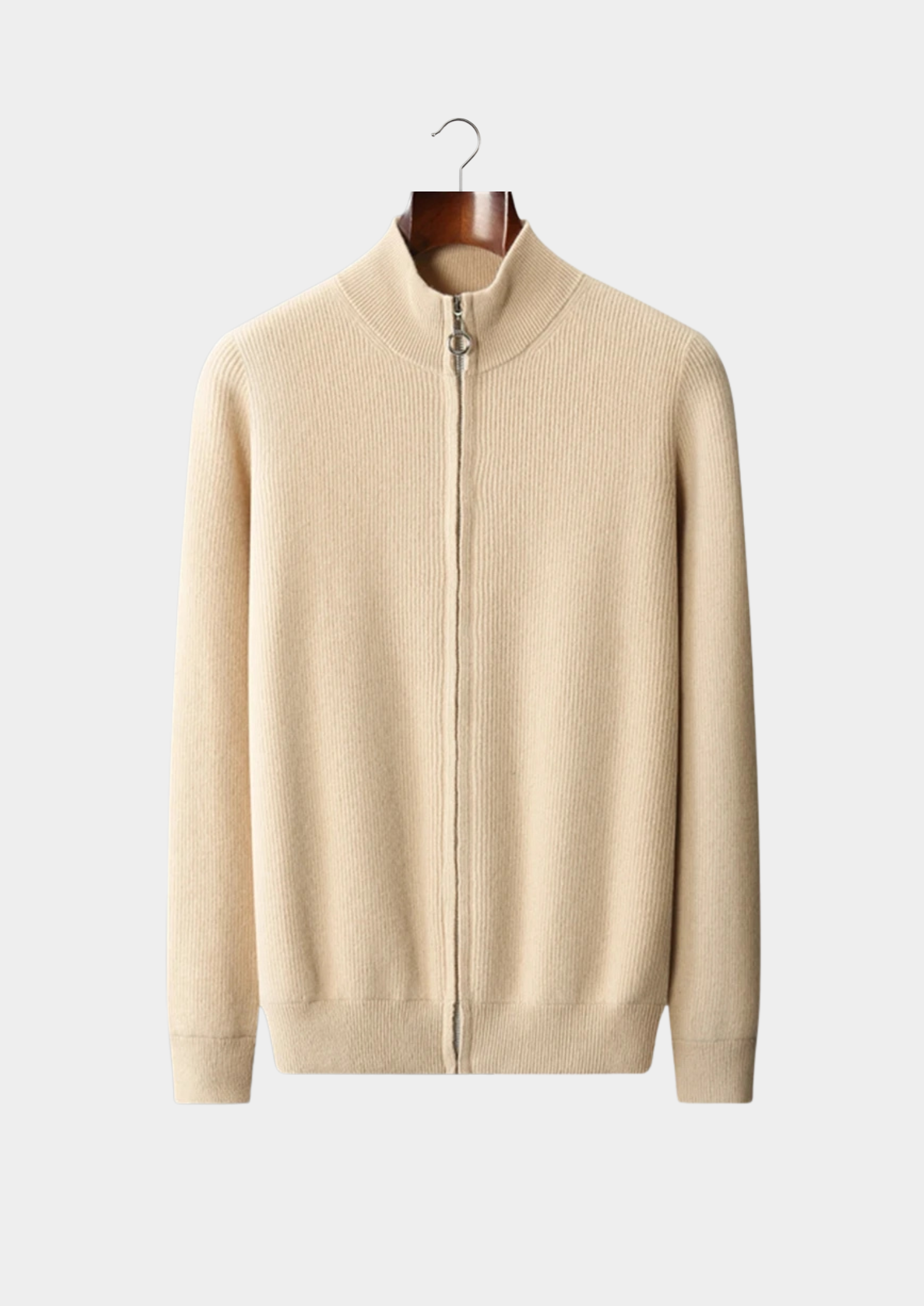 Veroux Mode | Men’s Pure Extra-Fine Merino Wool Ribbed Zip Cardigan