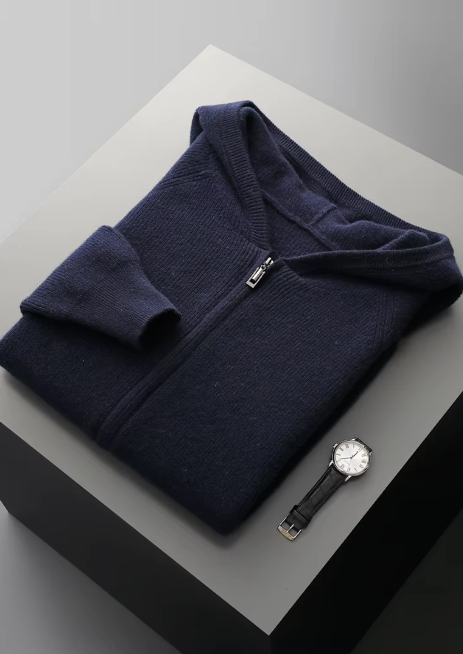 Veroux Mode | Men’s Pure Extra-Fine Merino Wool Ribbed Zip Hoodie