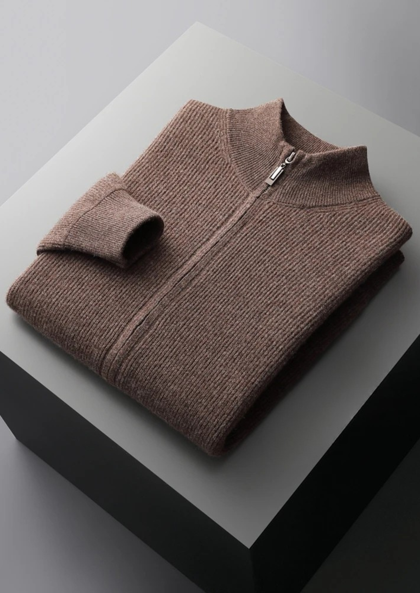 Veroux Mode | Men’s Pure Extra-Fine Merino Wool Ribbed Zip Cardigan