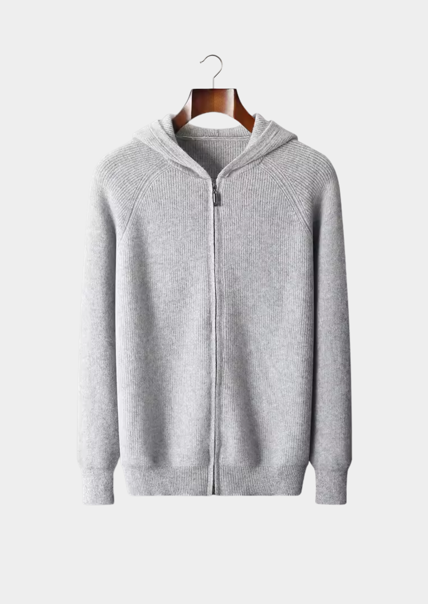 Veroux Mode | Men’s Pure Extra-Fine Merino Wool Ribbed Zip Hoodie