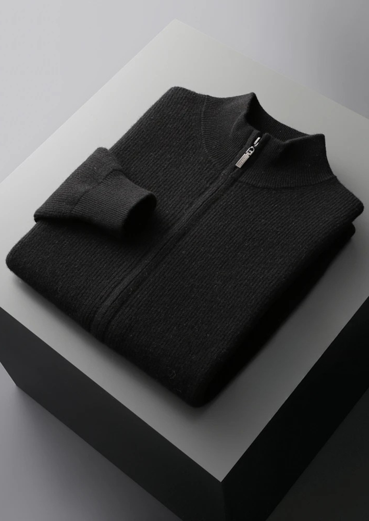 Veroux Mode | Men’s Pure Extra-Fine Merino Wool Ribbed Zip Cardigan
