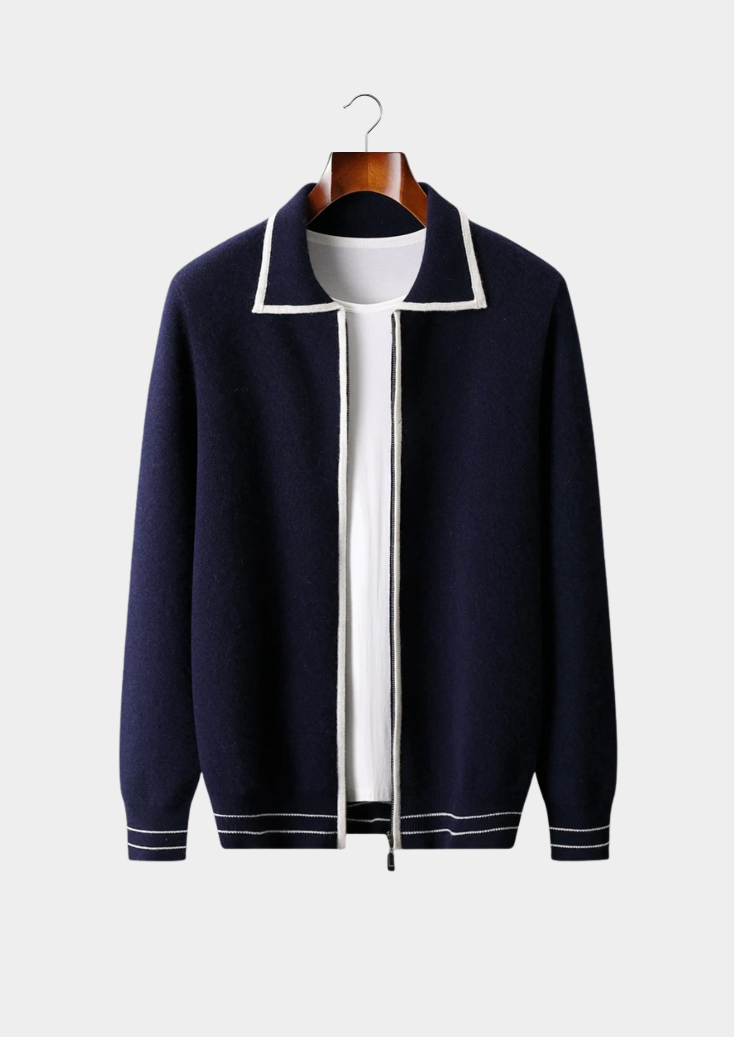 Veroux Mode | Men’s Pure Extra-Fine Merino Wool Two-Tone Polo Cardigan