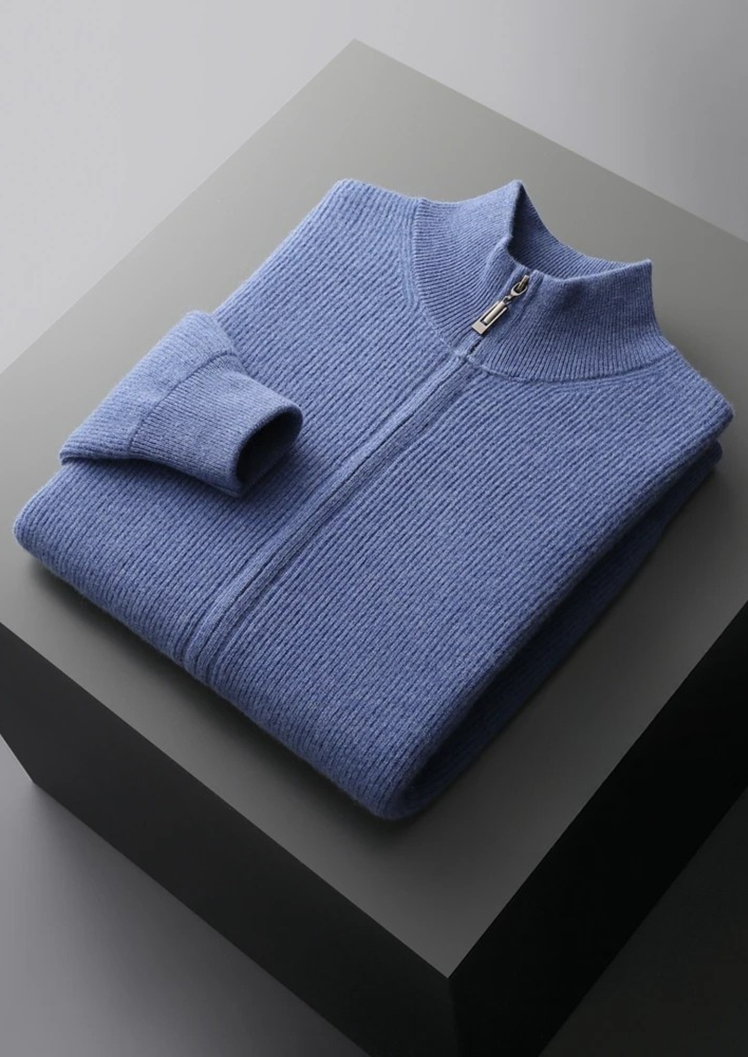 Veroux Mode | Men’s Pure Extra-Fine Merino Wool Ribbed Zip Cardigan
