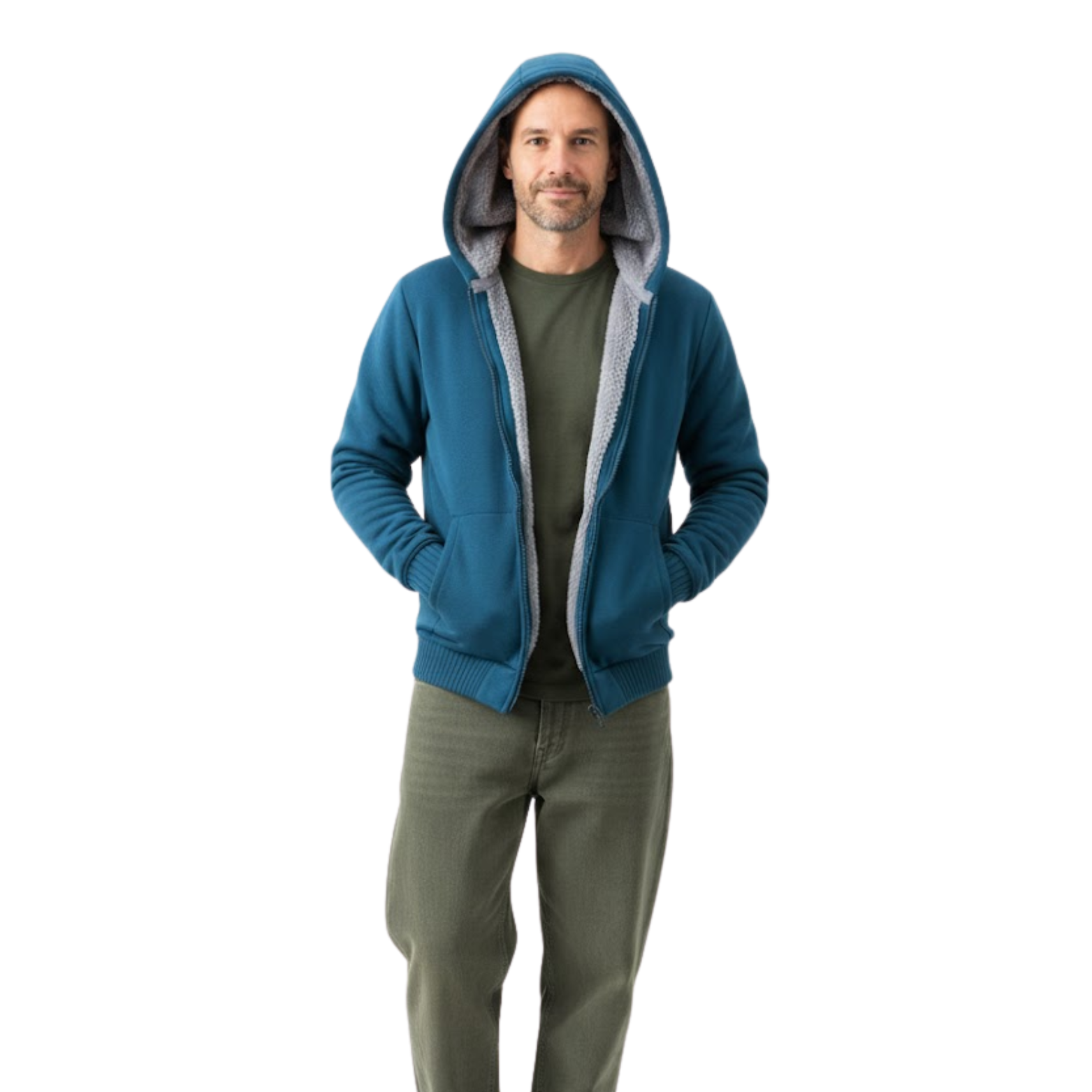 Men's Fleece Lined Zip Up Hoodie Thickened Oversized Hooded Sweatshirt Jacket