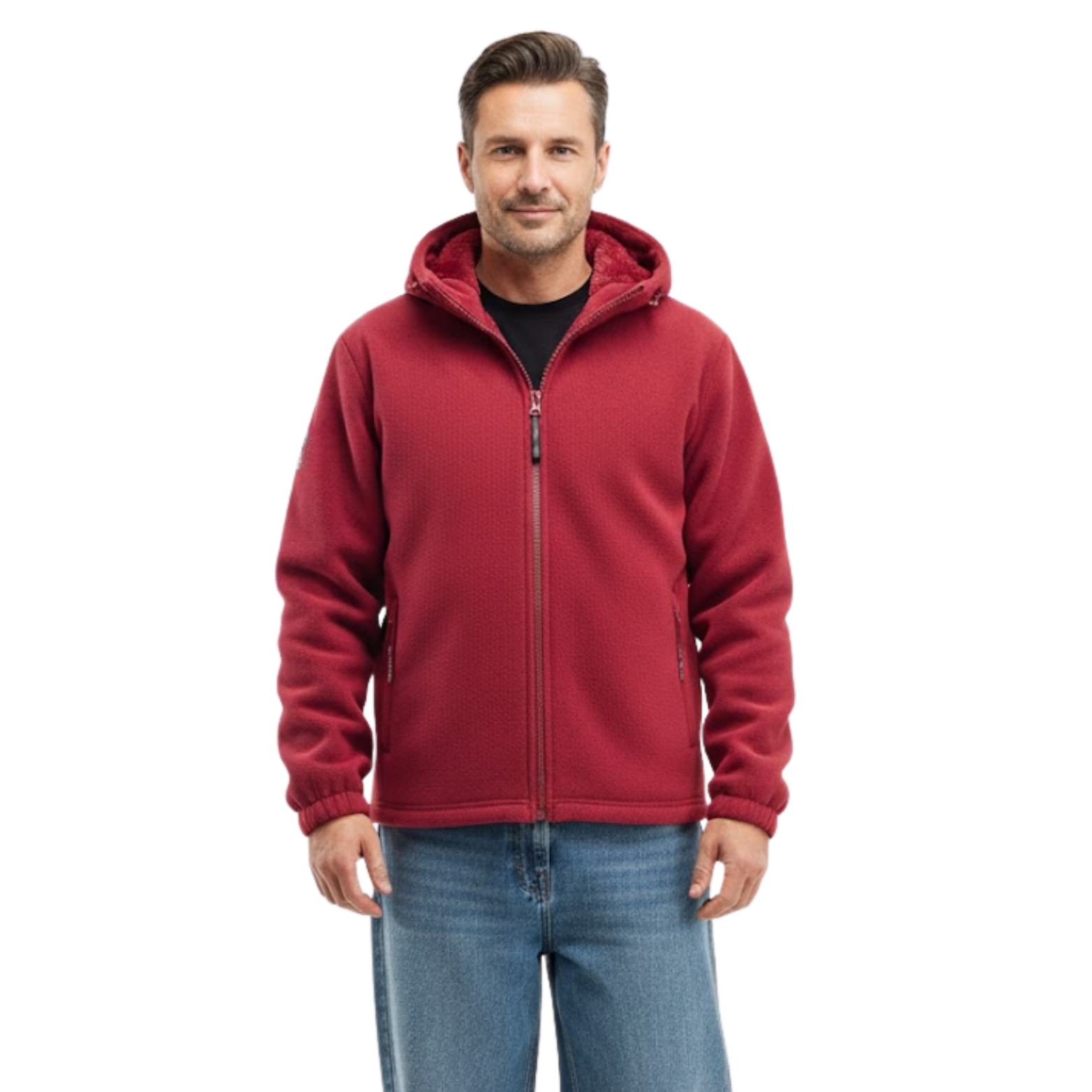 Men's Fleece Hooded Jacket Loose Fit Zipper Sherpa Outerwear Oversized Coat