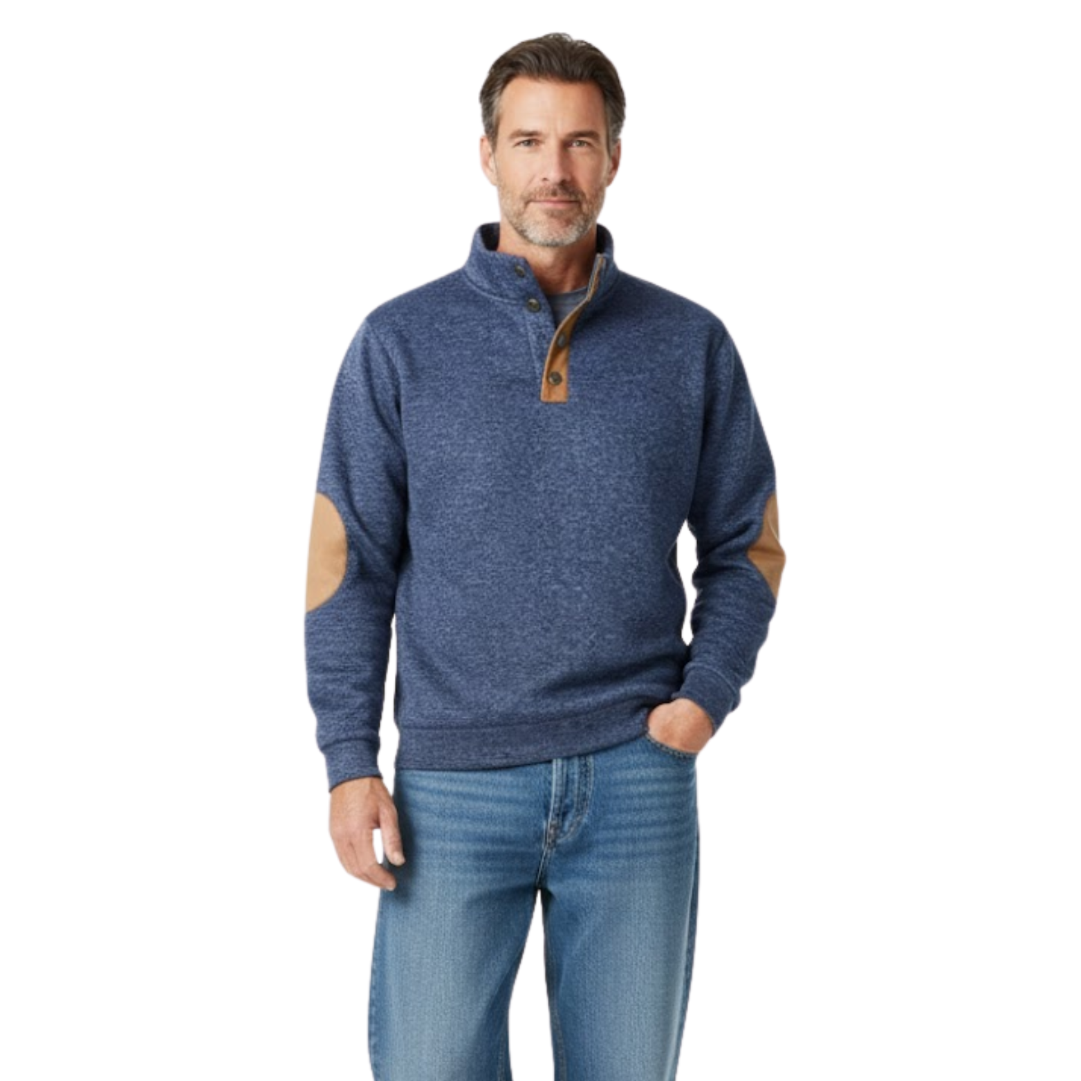 Men's Quarter Button Stand Collar Pullover Patchwork Long Sleeve Leisure Sweatshirt