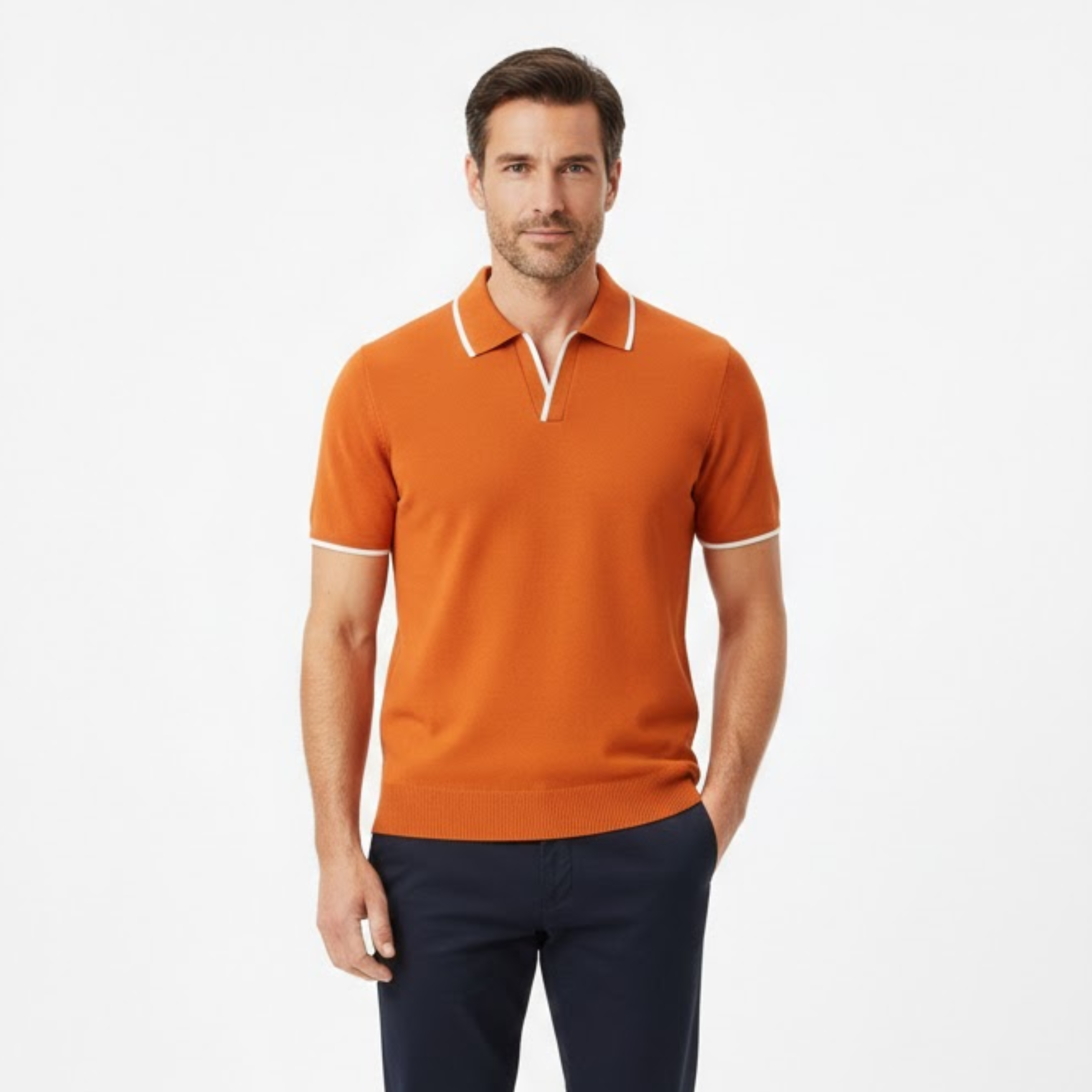 Men's Knit Polo Shirt Short Sleeve Cotton Polyester Blend Slim Fit Smart Casual Top