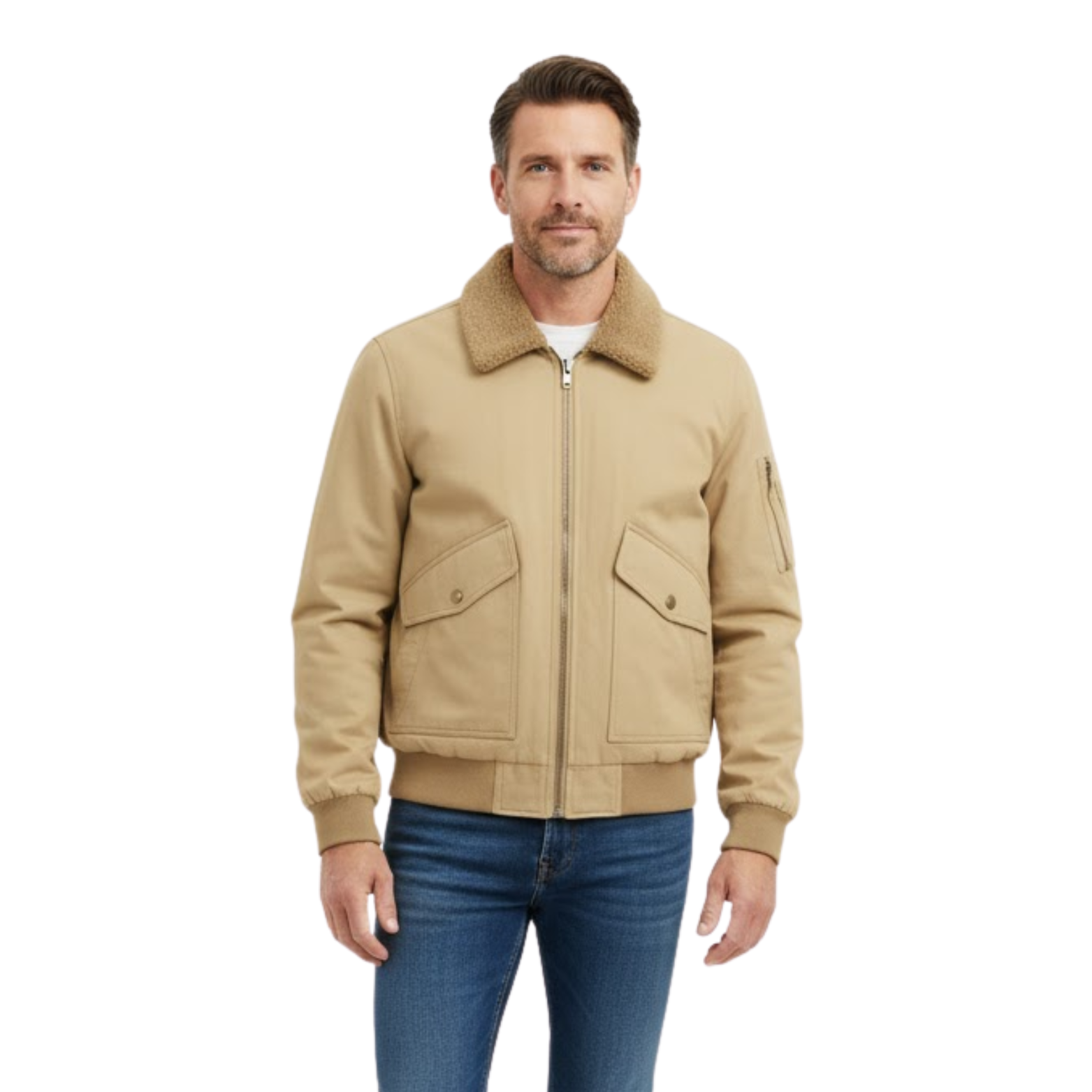 Men's Cotton Bomber Jacket Fleece Lined Loose Fit Casual Zip Up Outerwear Coat