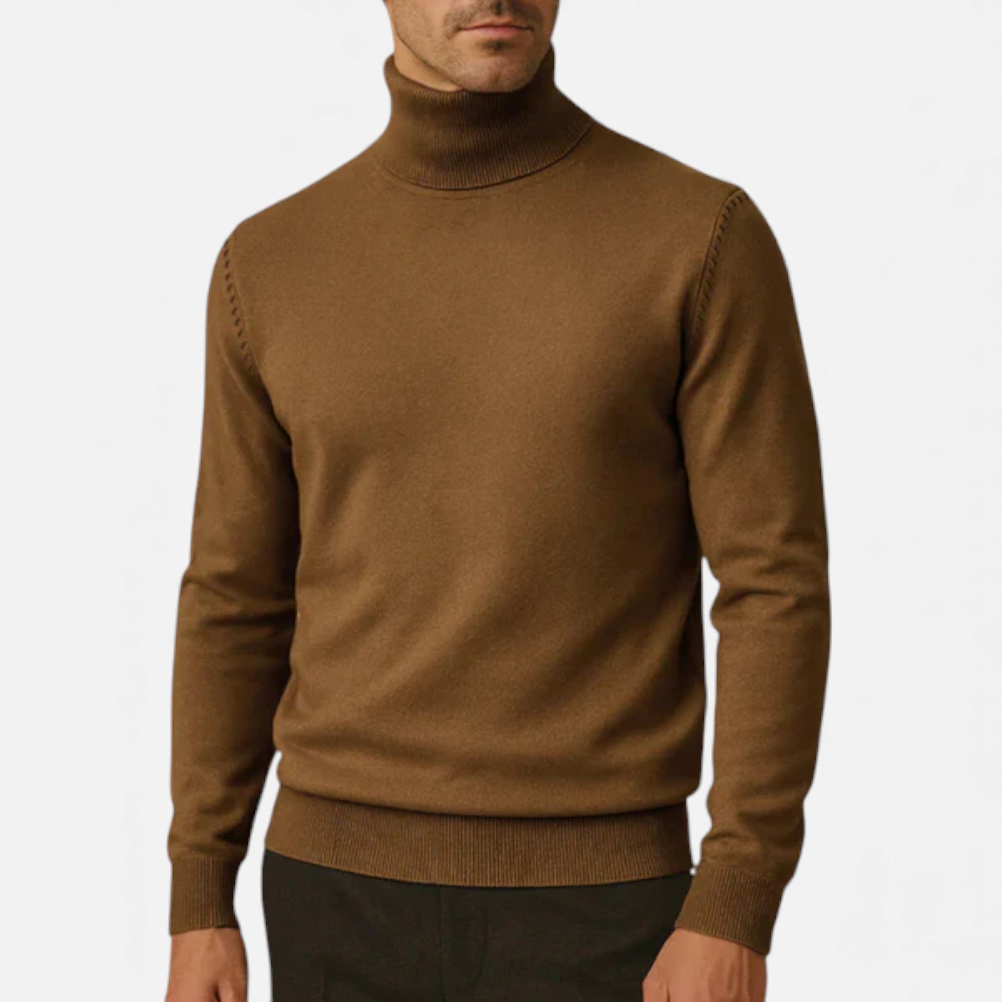 Veroux Mode | Men’s Turtleneck Knit Pullover – Basil Edition