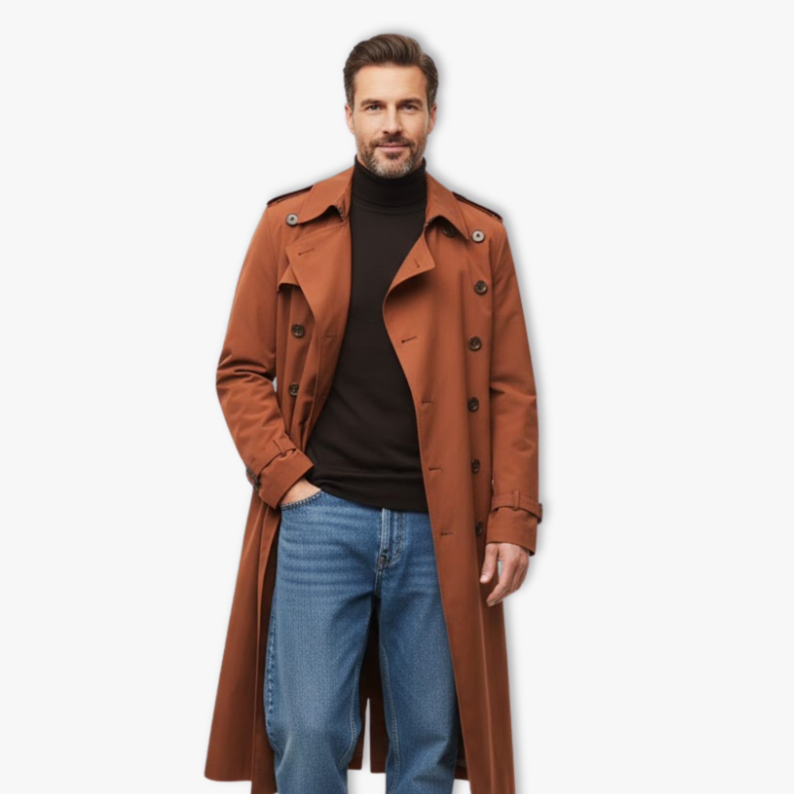 Men's X-Long Trench Coat Single Breasted Loose Fit Polyester Overcoat Outerwear