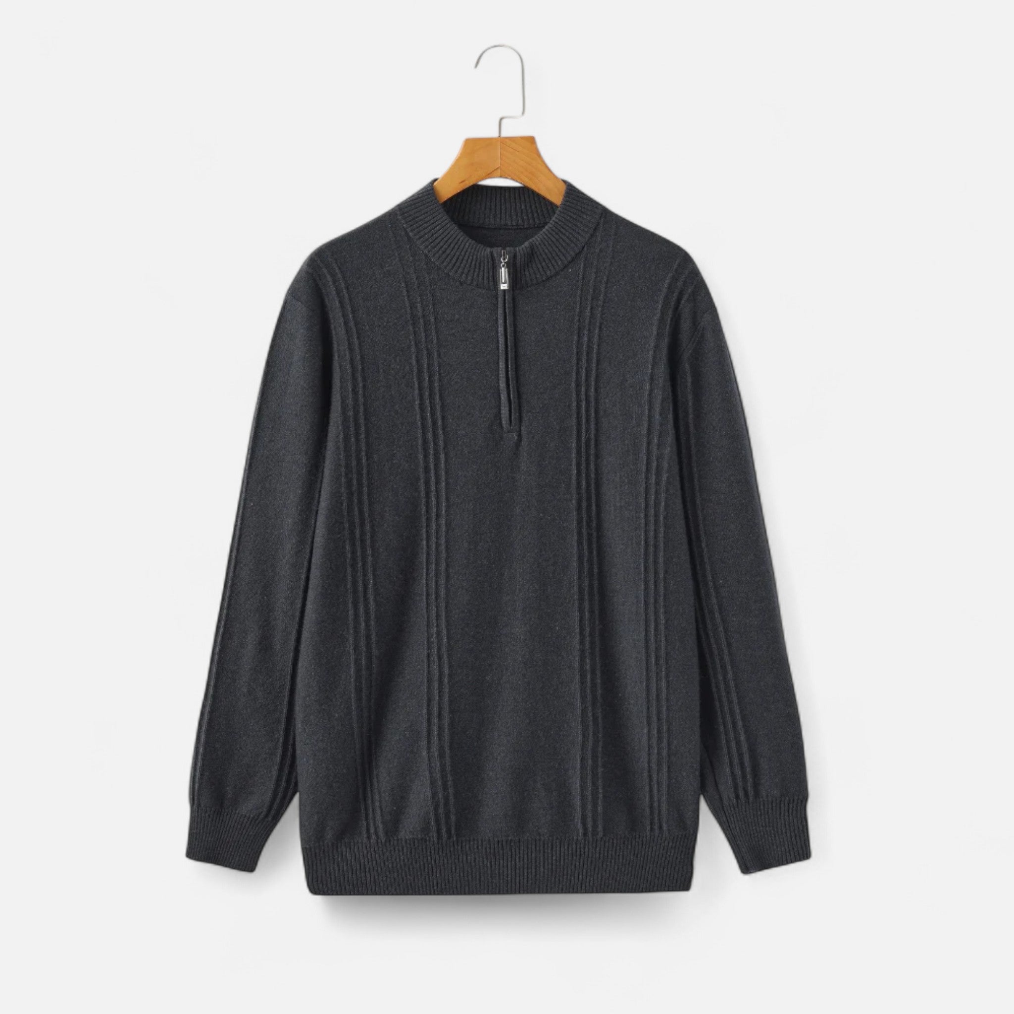 Veroux Mode | Men’s Sweater – Cashmere Ribbed Half-Zip Elegance