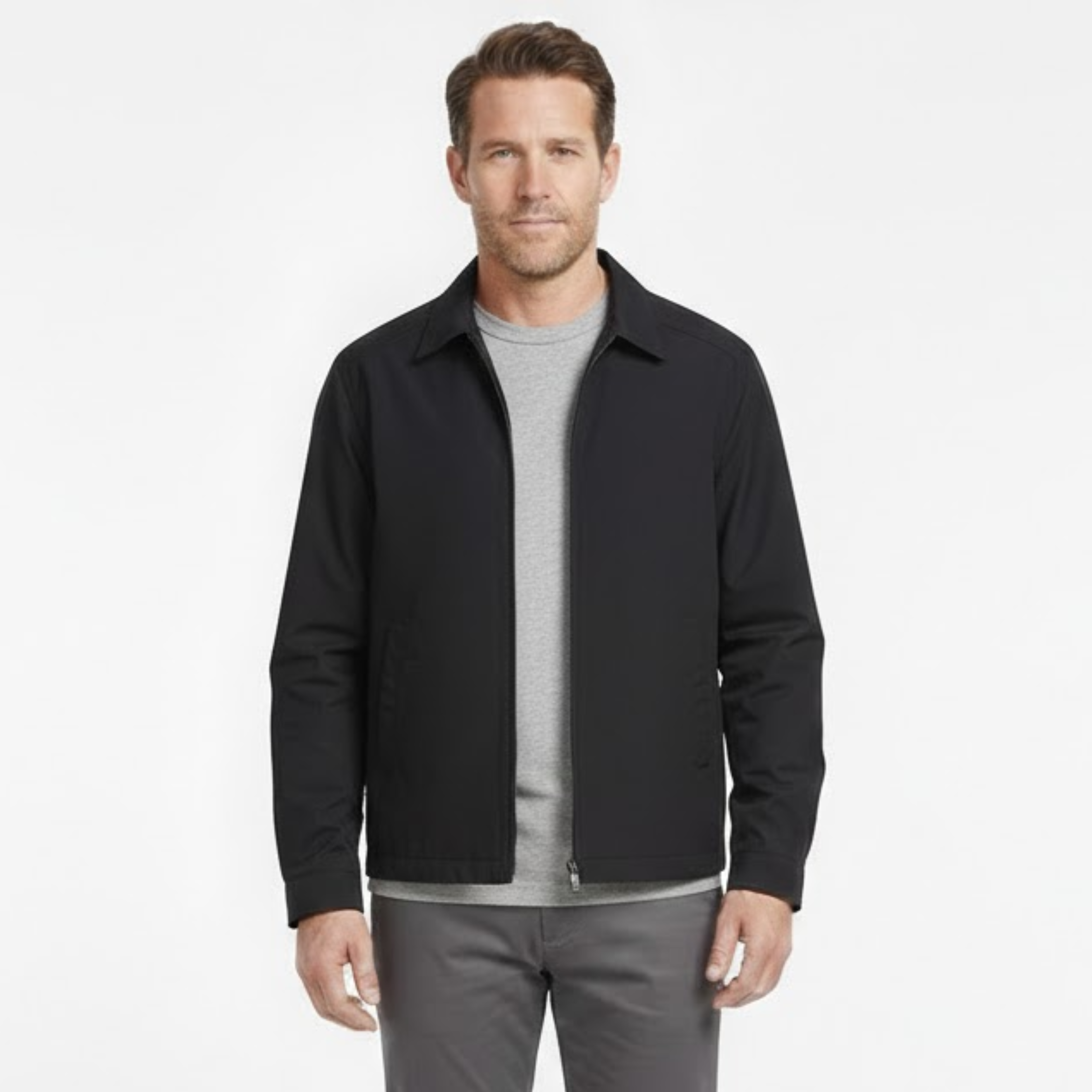 Men's Lightweight Business Work Jacket Zipper Closure Polyester Casual Outerwear Coat