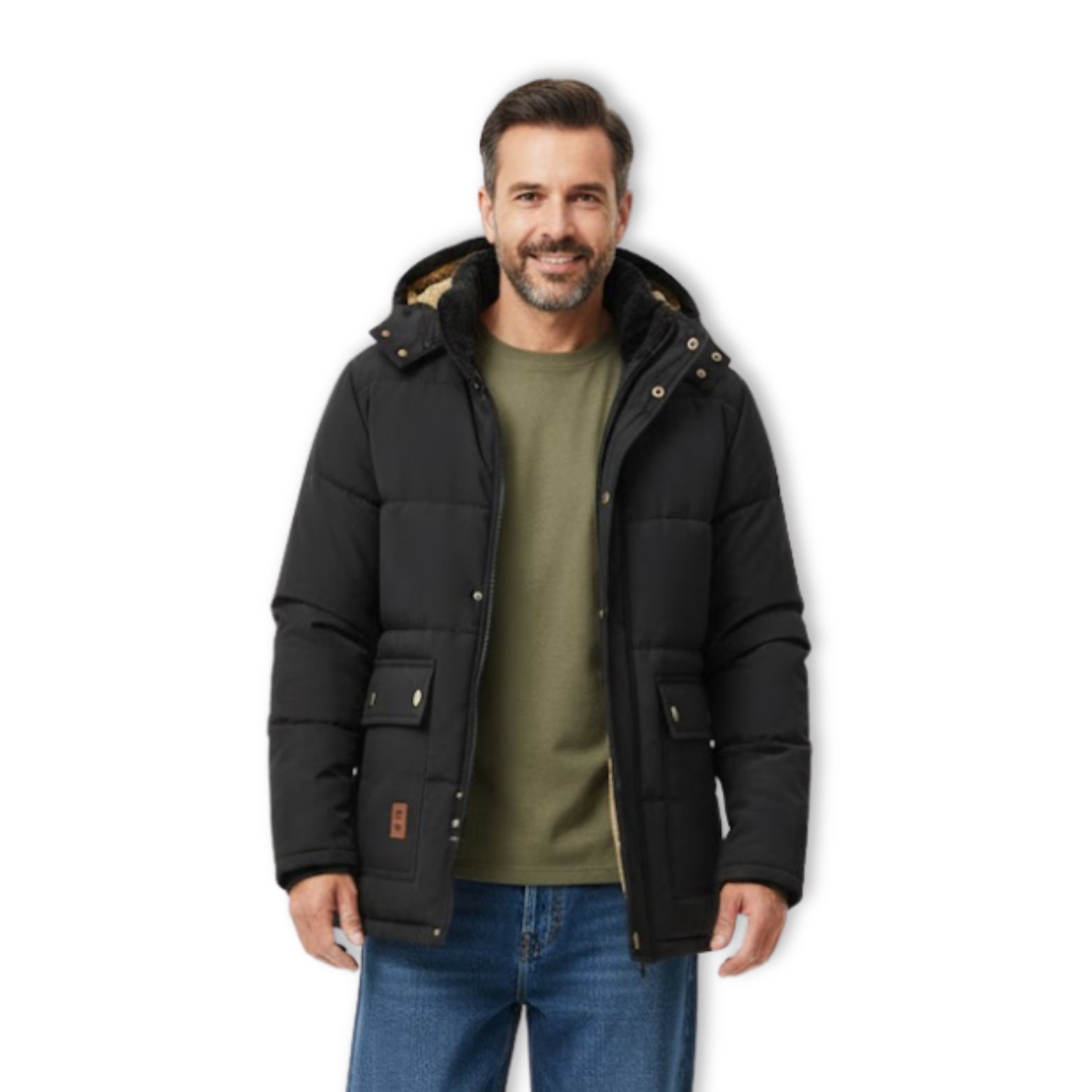 Men Winter Windproof Fleece Warm Thick Jacket Parkas Coat Fashion Hooded Fur Collar