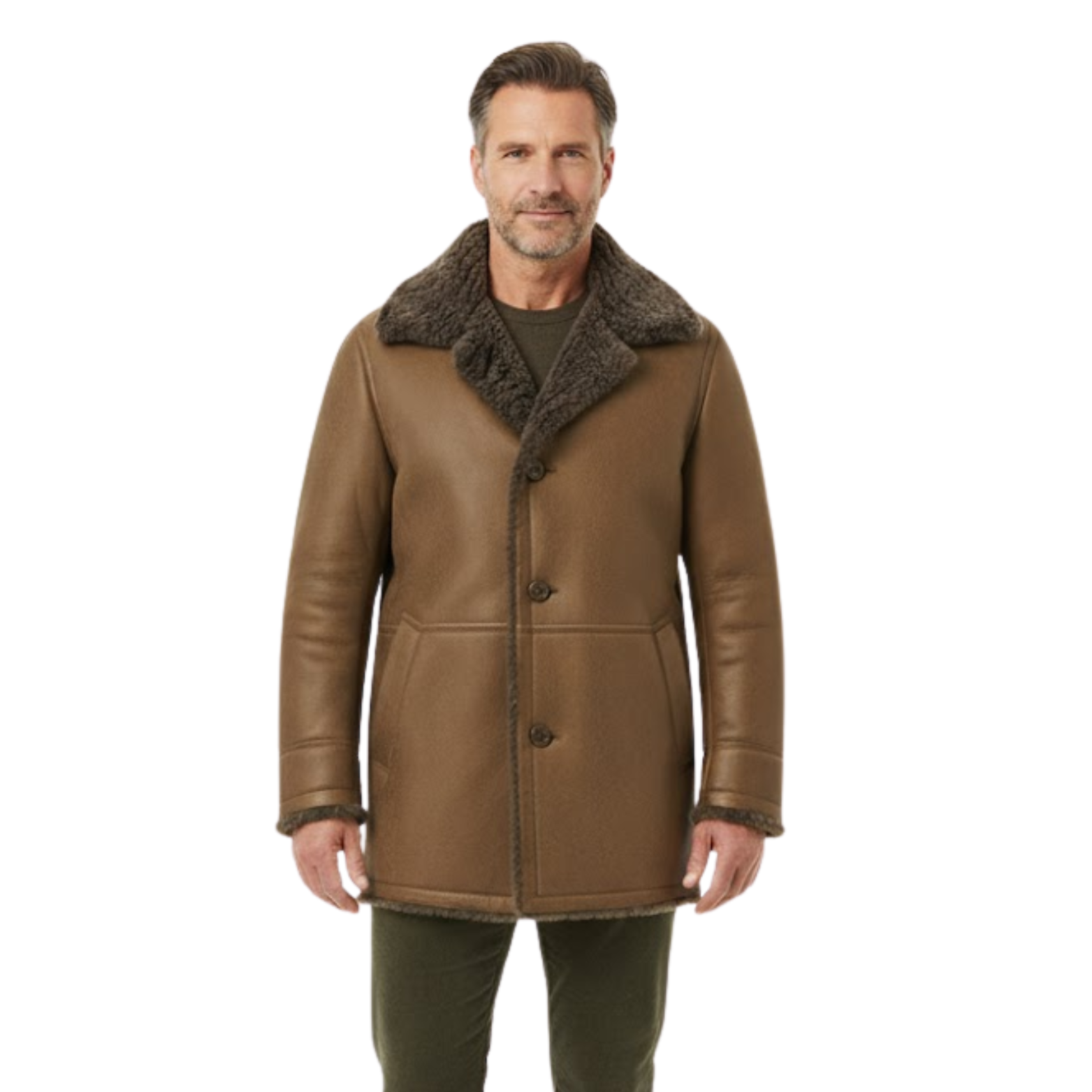 Men's Faux Fur Lined Long Jacket Thickened Sherpa Fleece Lapel Outerwear Coat