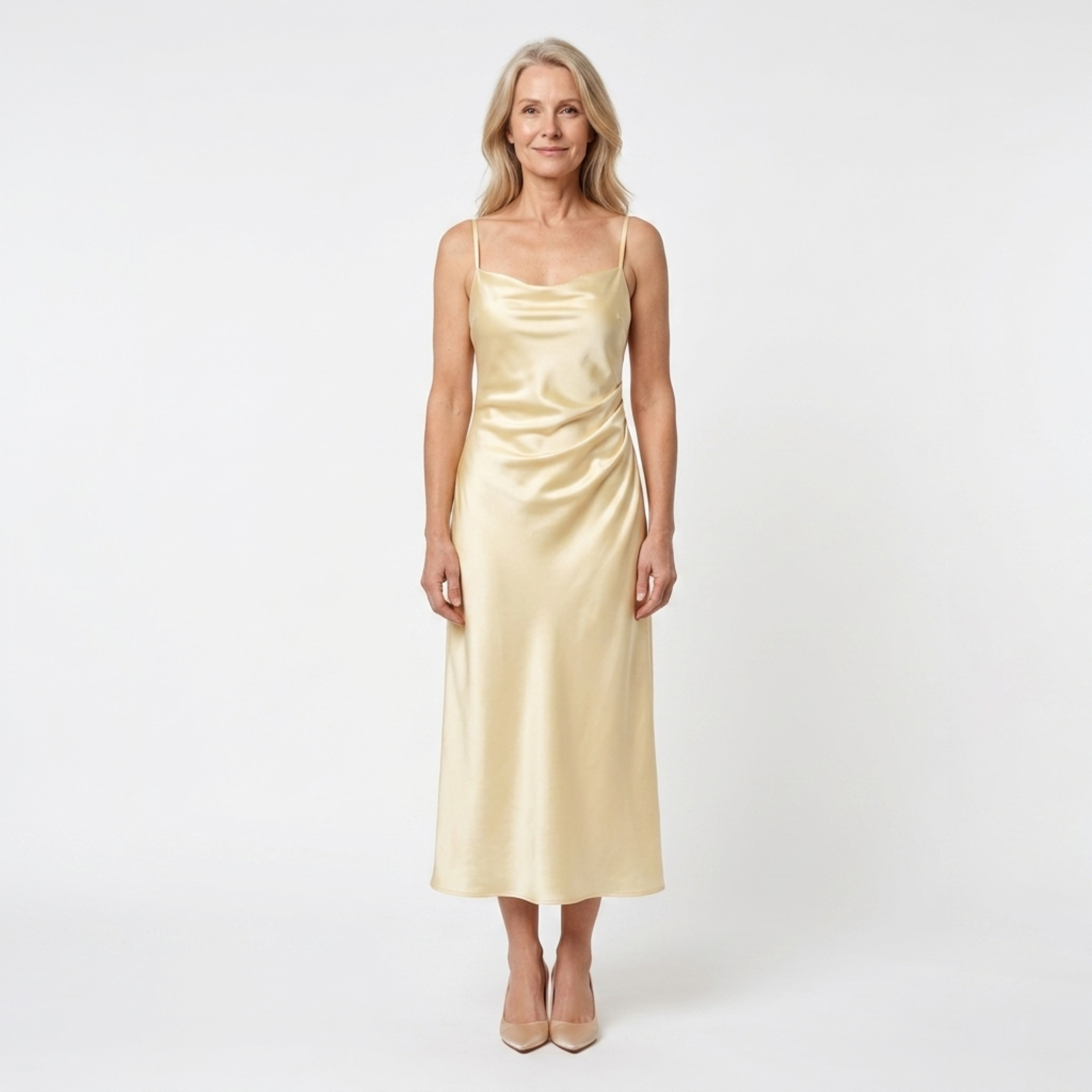 Women's Satin Maxi Dress Sleeveless Square Neck Side Ruched High Split Formal Dress