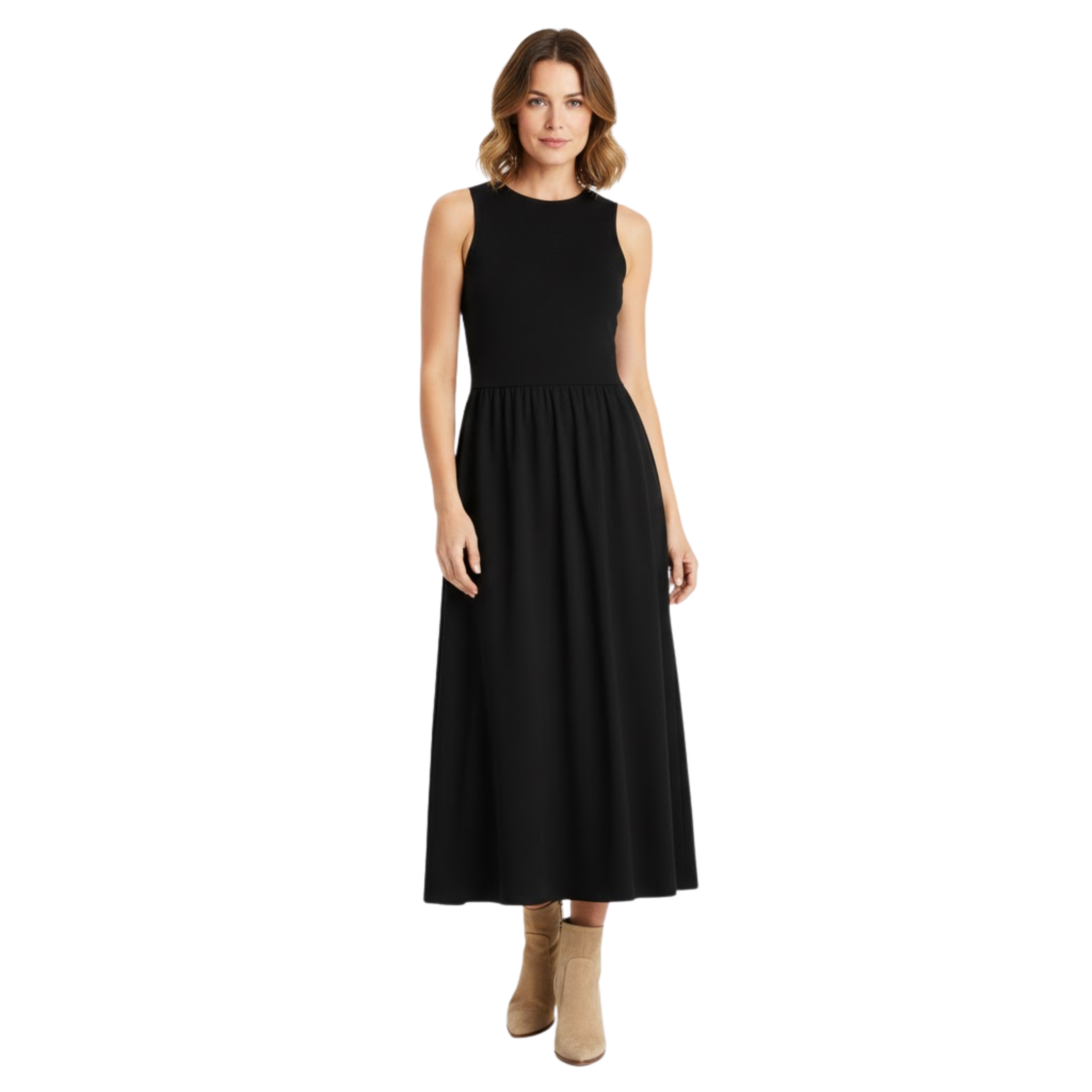Women's Sleeveless Fit and Flare Maxi Dress with O-Neck and Ankle-Length Silhouette