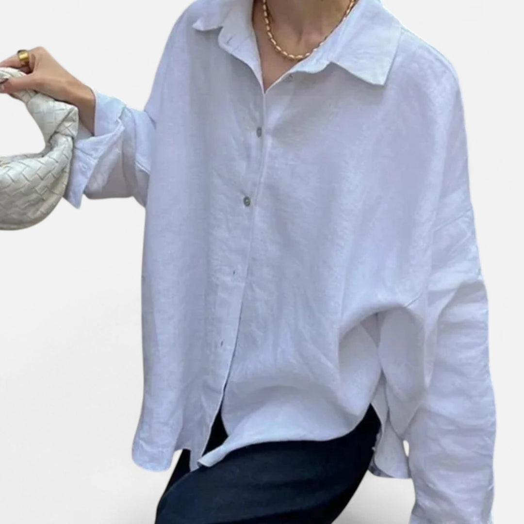 Veroux Mode | Women's Vintage Cotton-Linen Shirt – Spring Elegance with Timeless Comfort