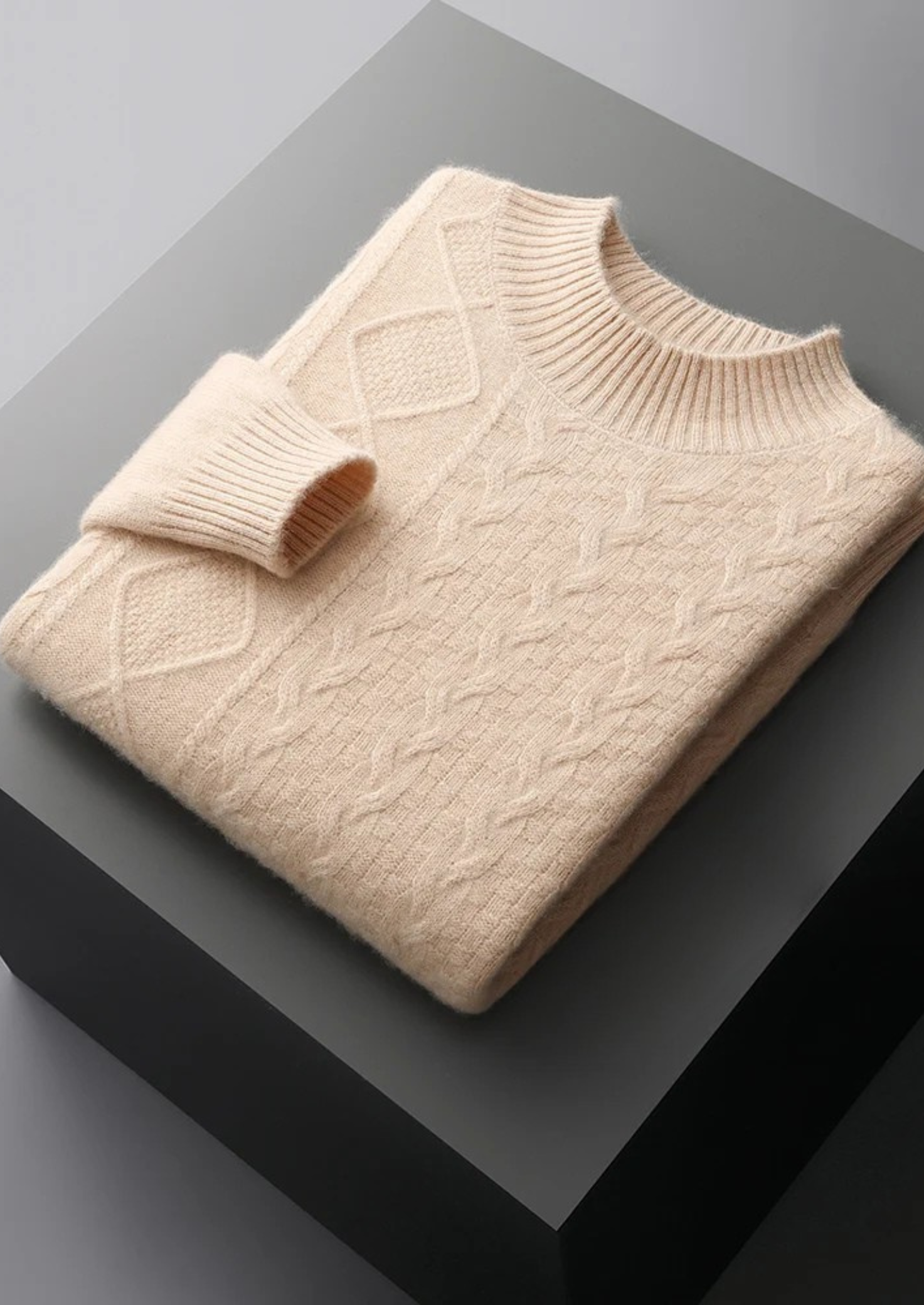Veroux Mode | Men’s Pure Extra-Fine Merino Wool Jacquard Mockneck
