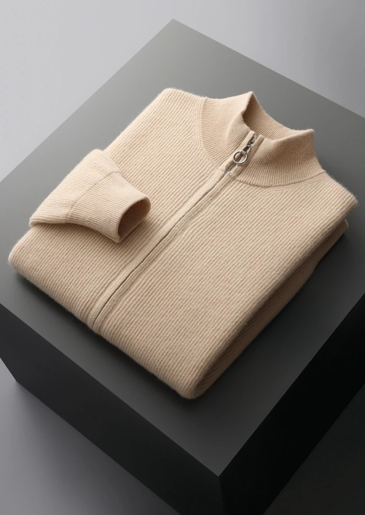Veroux Mode | Men’s Pure Extra-Fine Merino Wool Ribbed Zip Cardigan