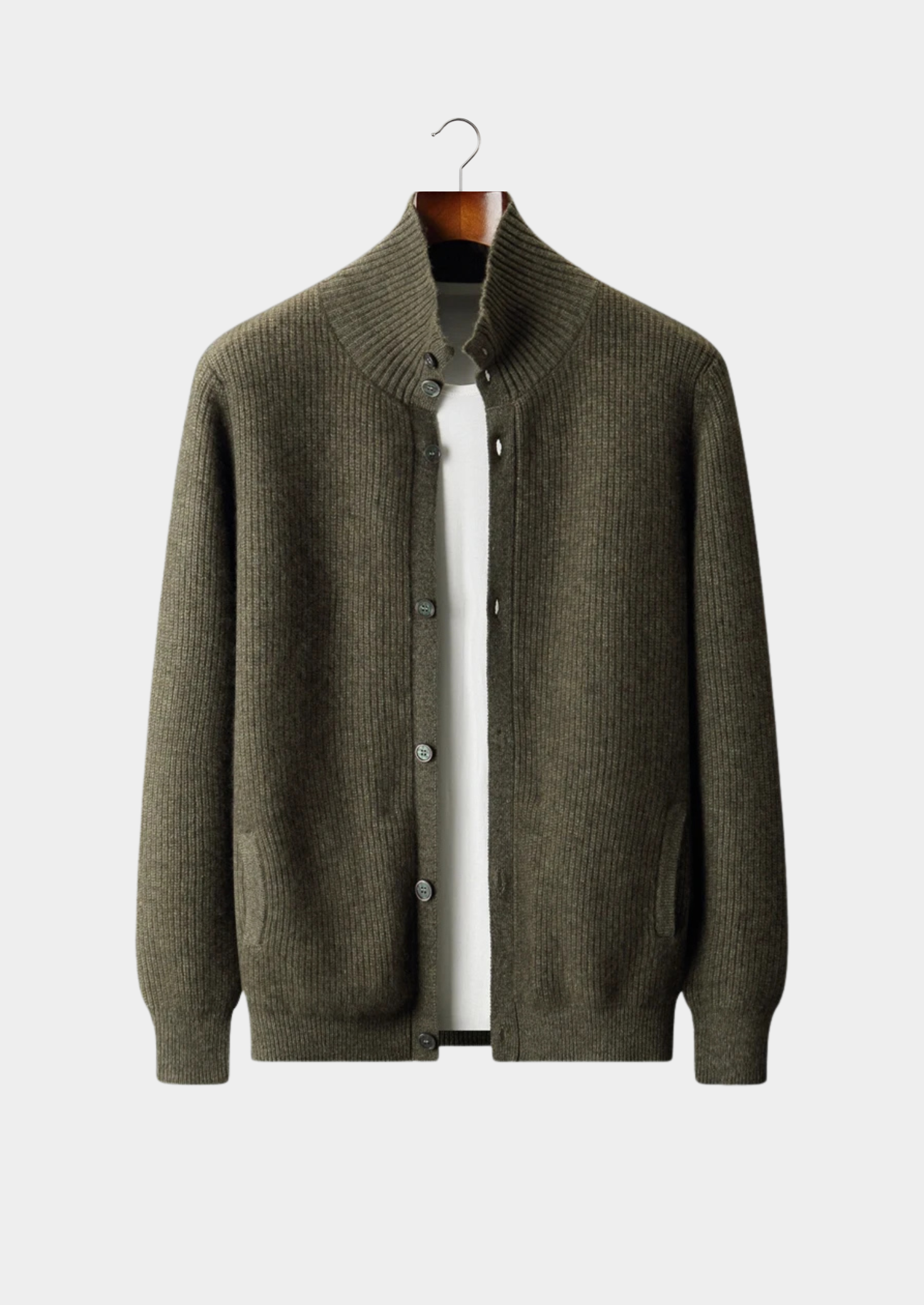 Veroux Mode | Men’s Premium Cashmere Ribbed High Collar Cardigan