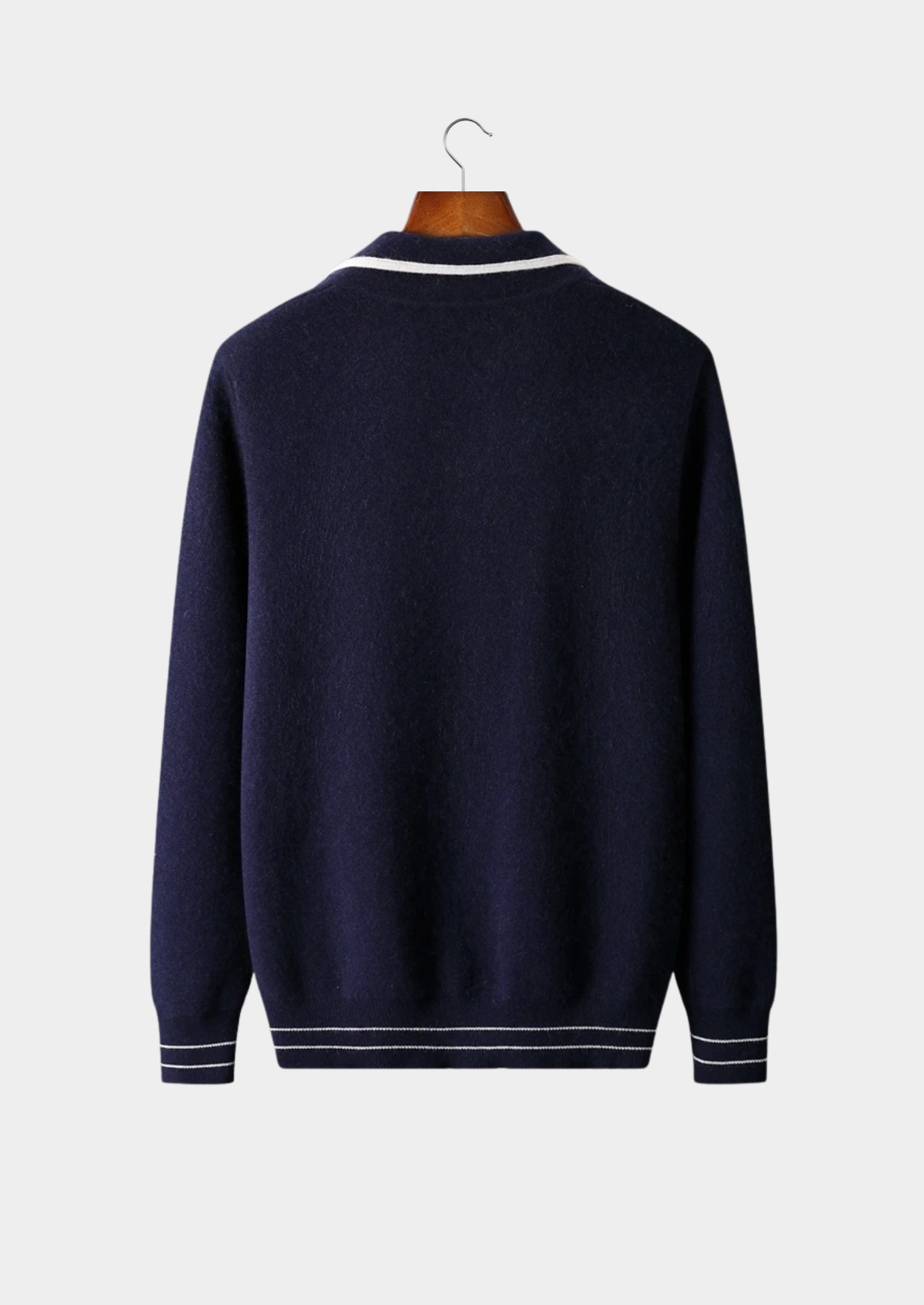 Veroux Mode | Men’s Pure Extra-Fine Merino Wool Two-Tone Polo Cardigan