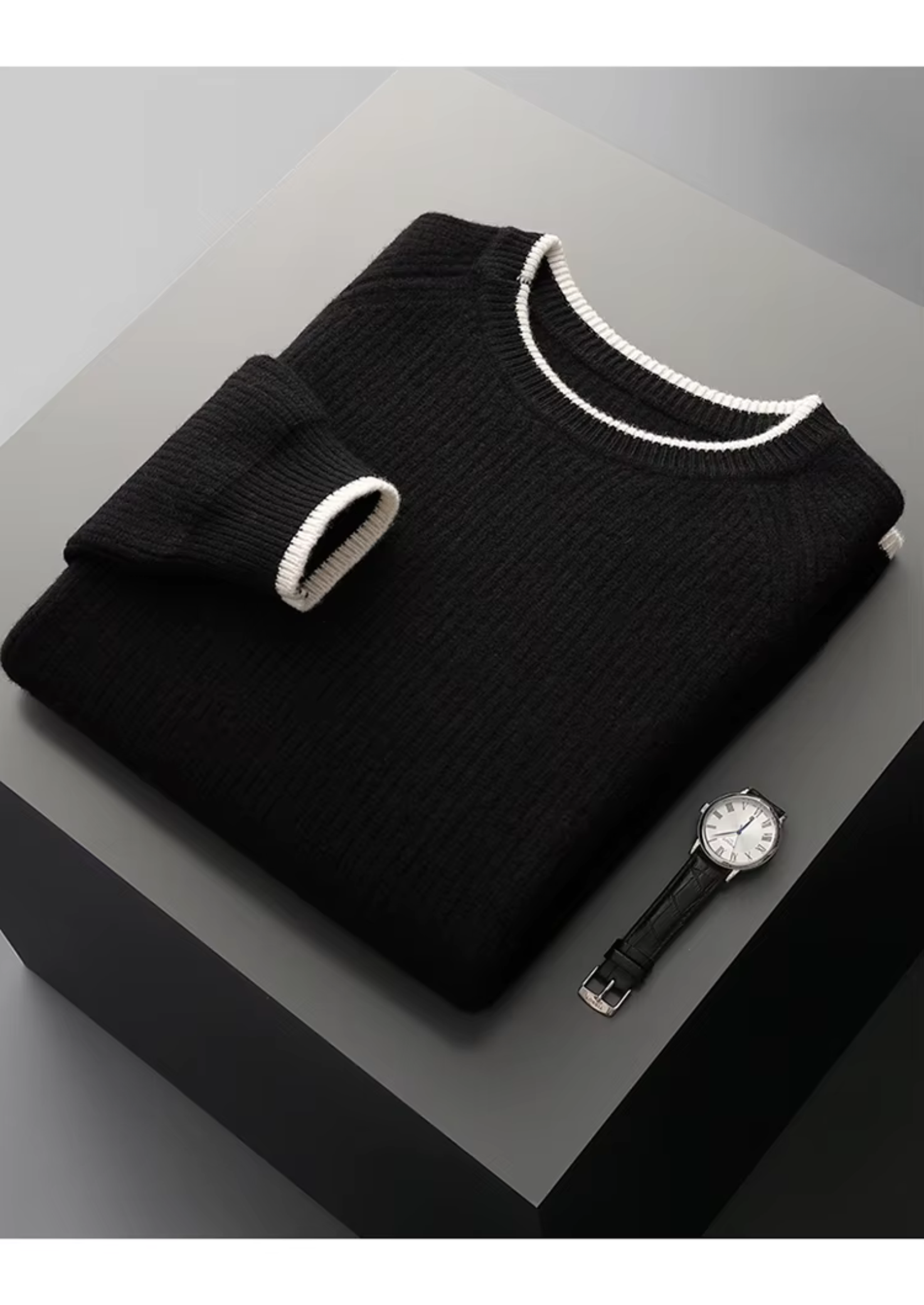 Veroux Mode | Men’s Pure Extra-Fine Merino Wool Two Tone Crewneck