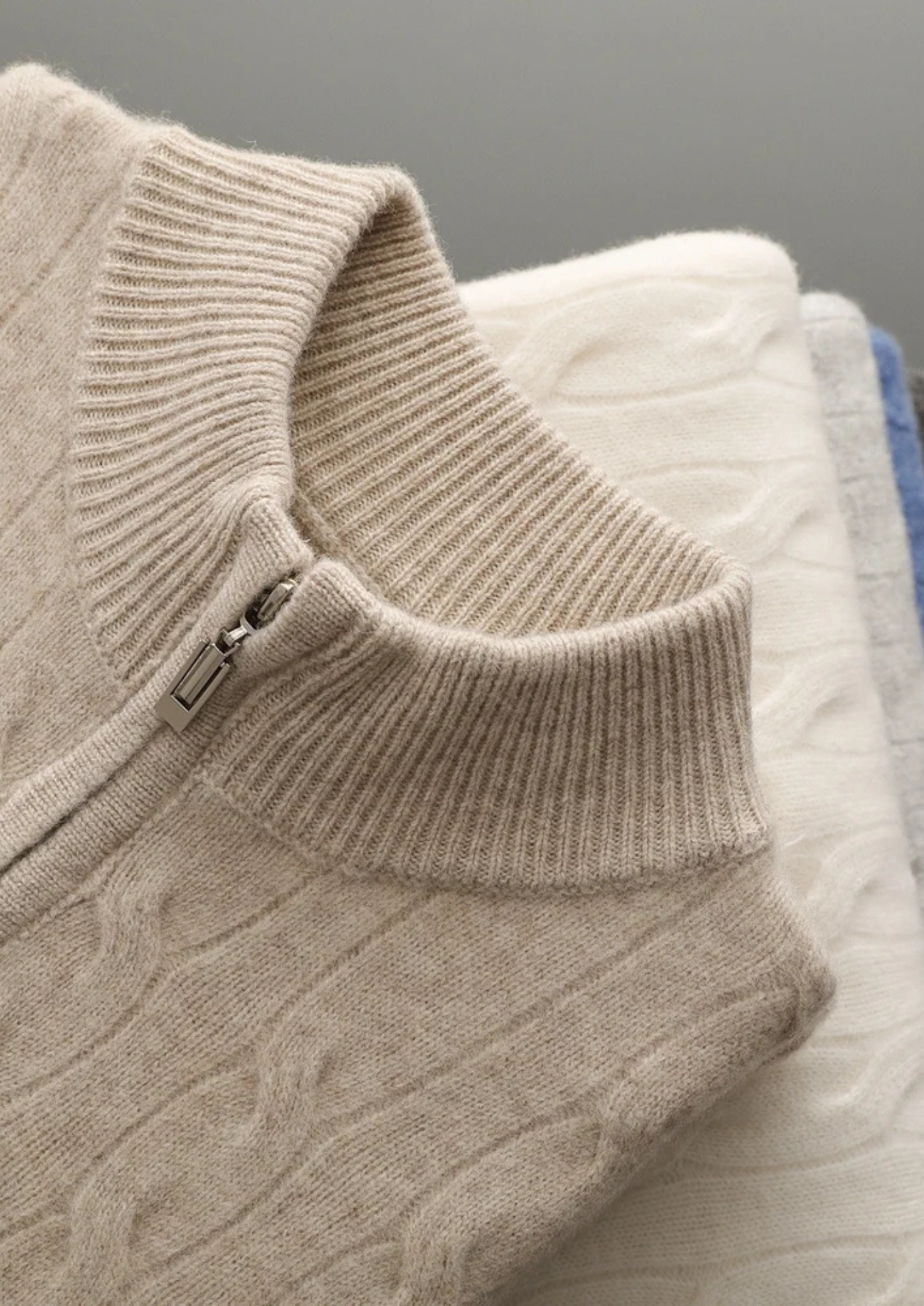 Veroux Mode | Men’s Pure Extra-Fine Merino Wool Cable Half Zip