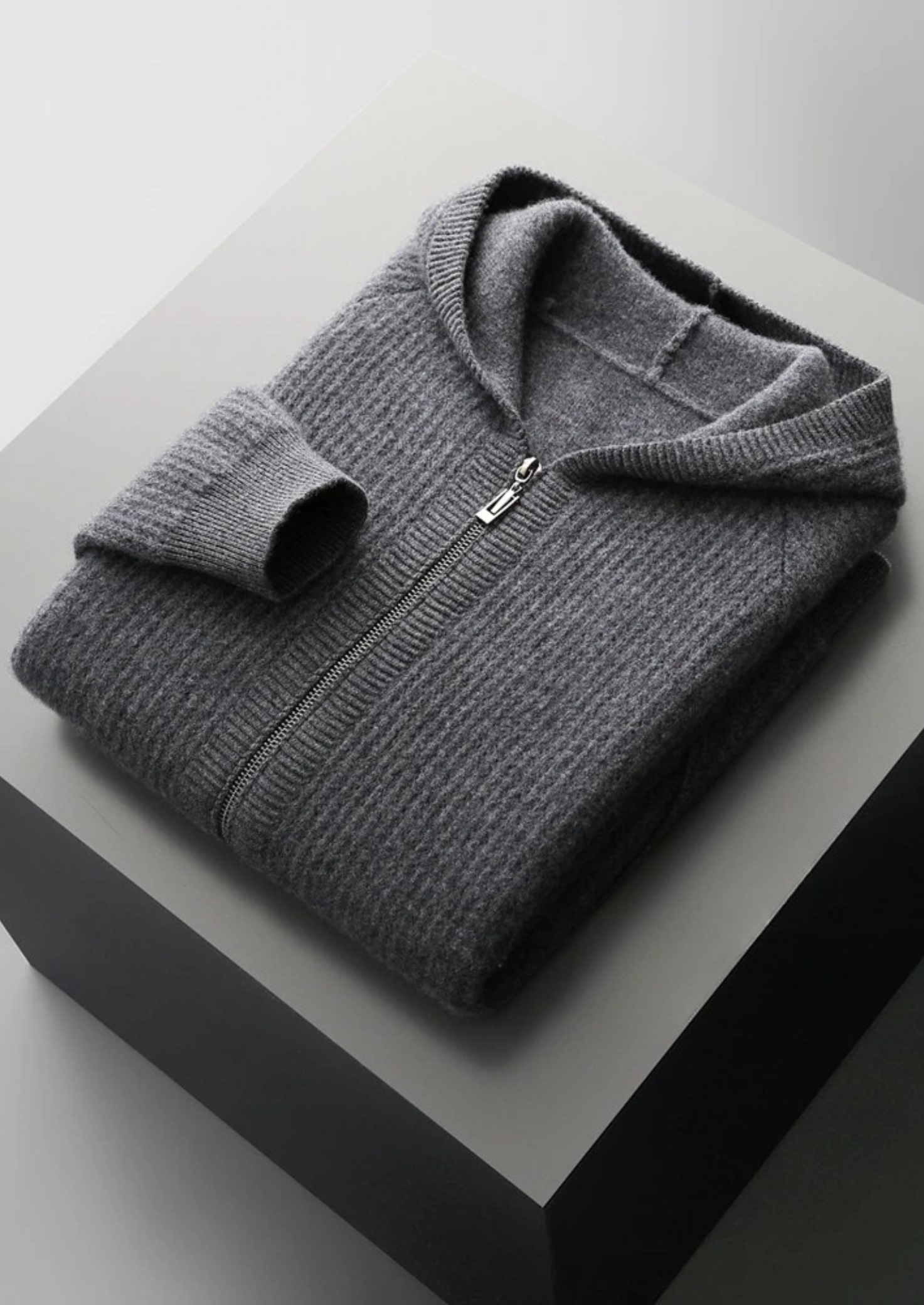 Veroux Mode | Men’s Pure Extra-Fine Merino Wool Ribbed Zipper Hoodie