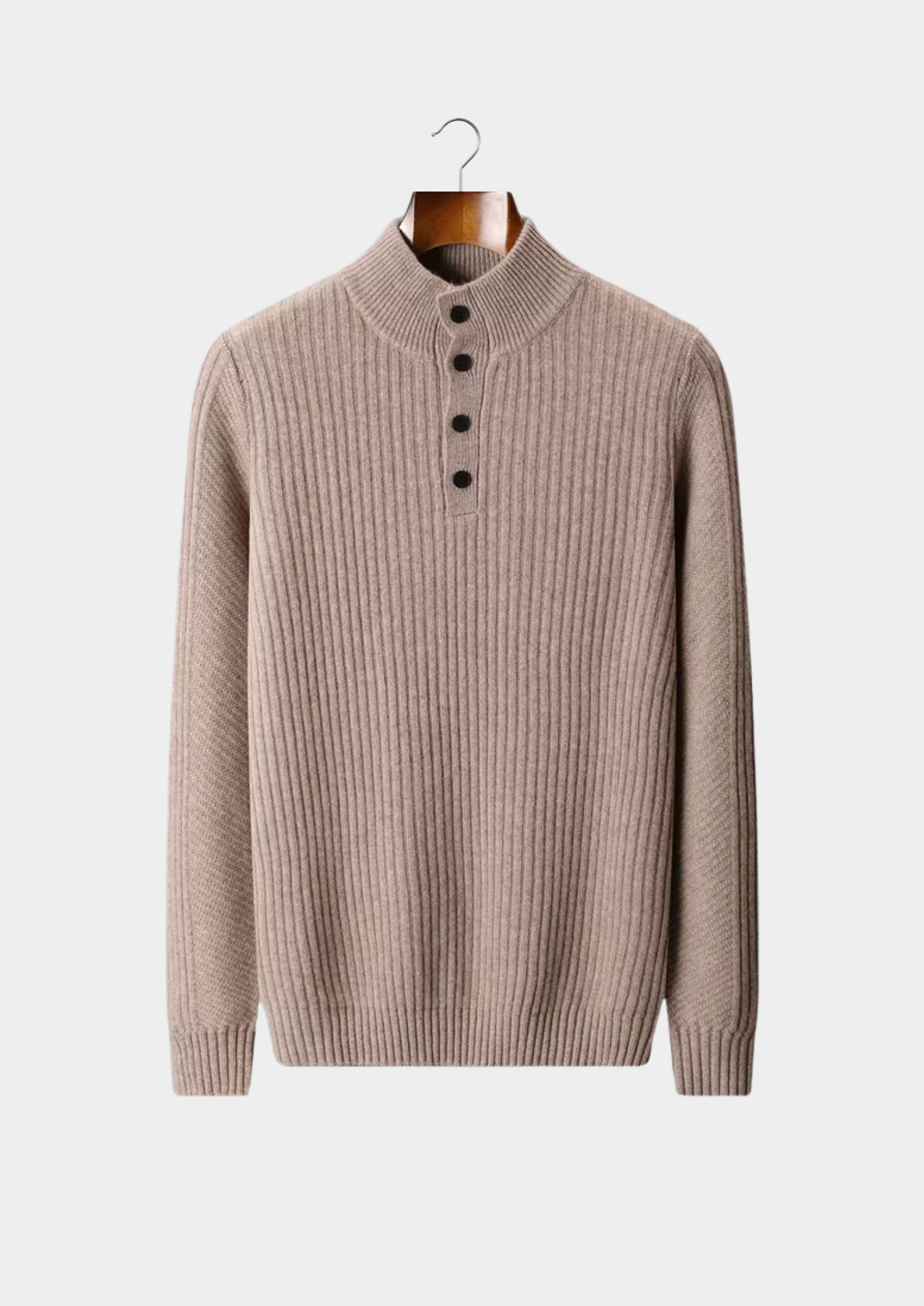 Veroux Mode | Men’s Pure Extra-Fine Merino Wool Ribbed Henley Sweater