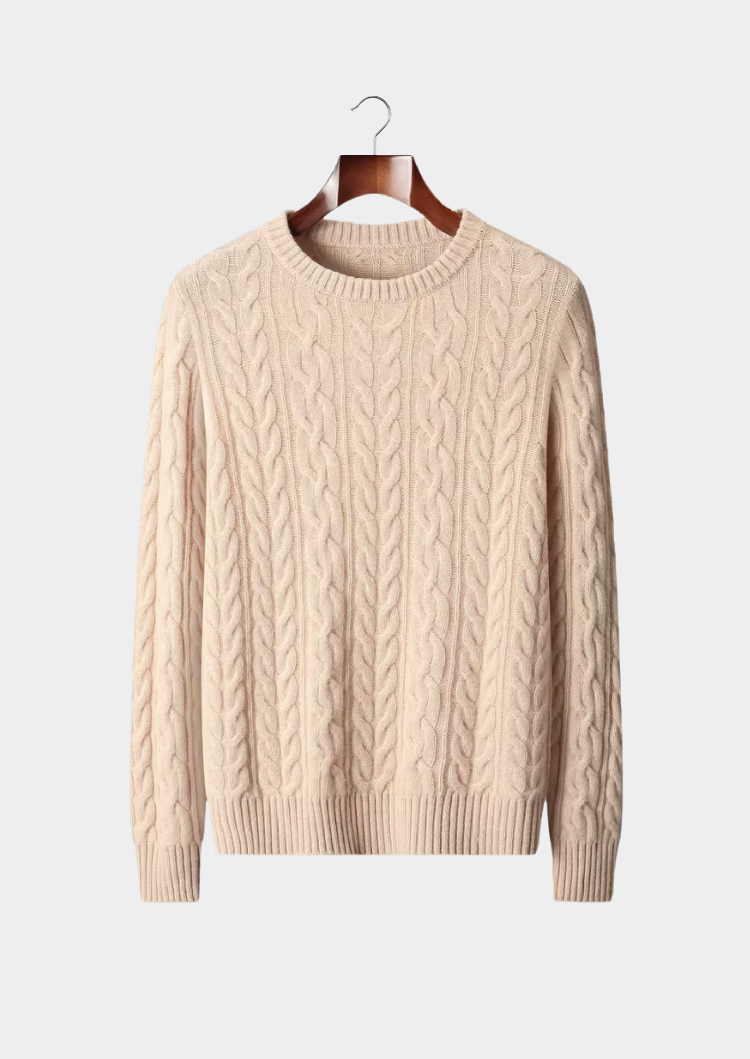 Veroux Mode | Men’s Pure Extra-Fine Merino Wool Cable Knit Crewneck