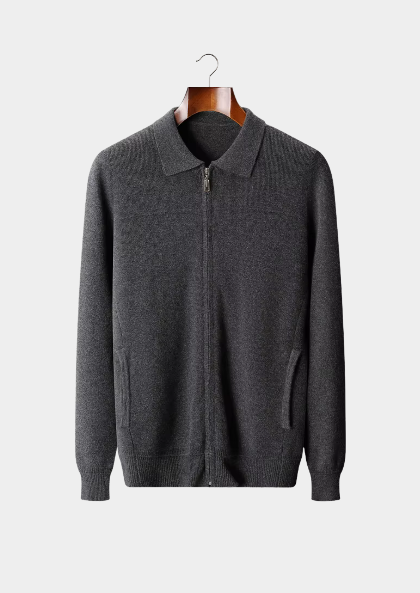Veroux Mode | Men’s Pure Extra-Fine Merino Wool Ribbed Polo Cardigan
