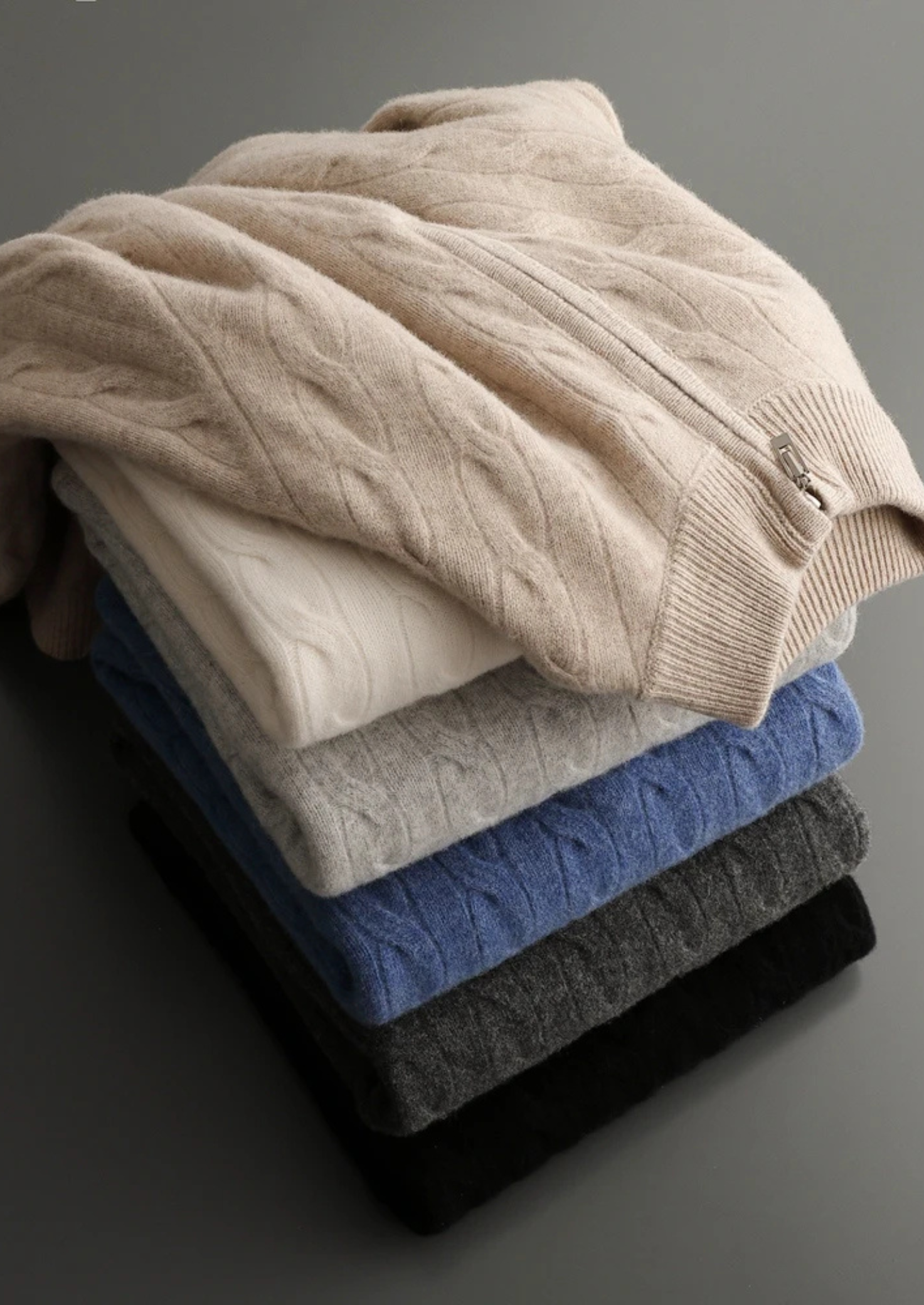 Veroux Mode | Men’s Pure Extra-Fine Merino Wool Cable Half Zip