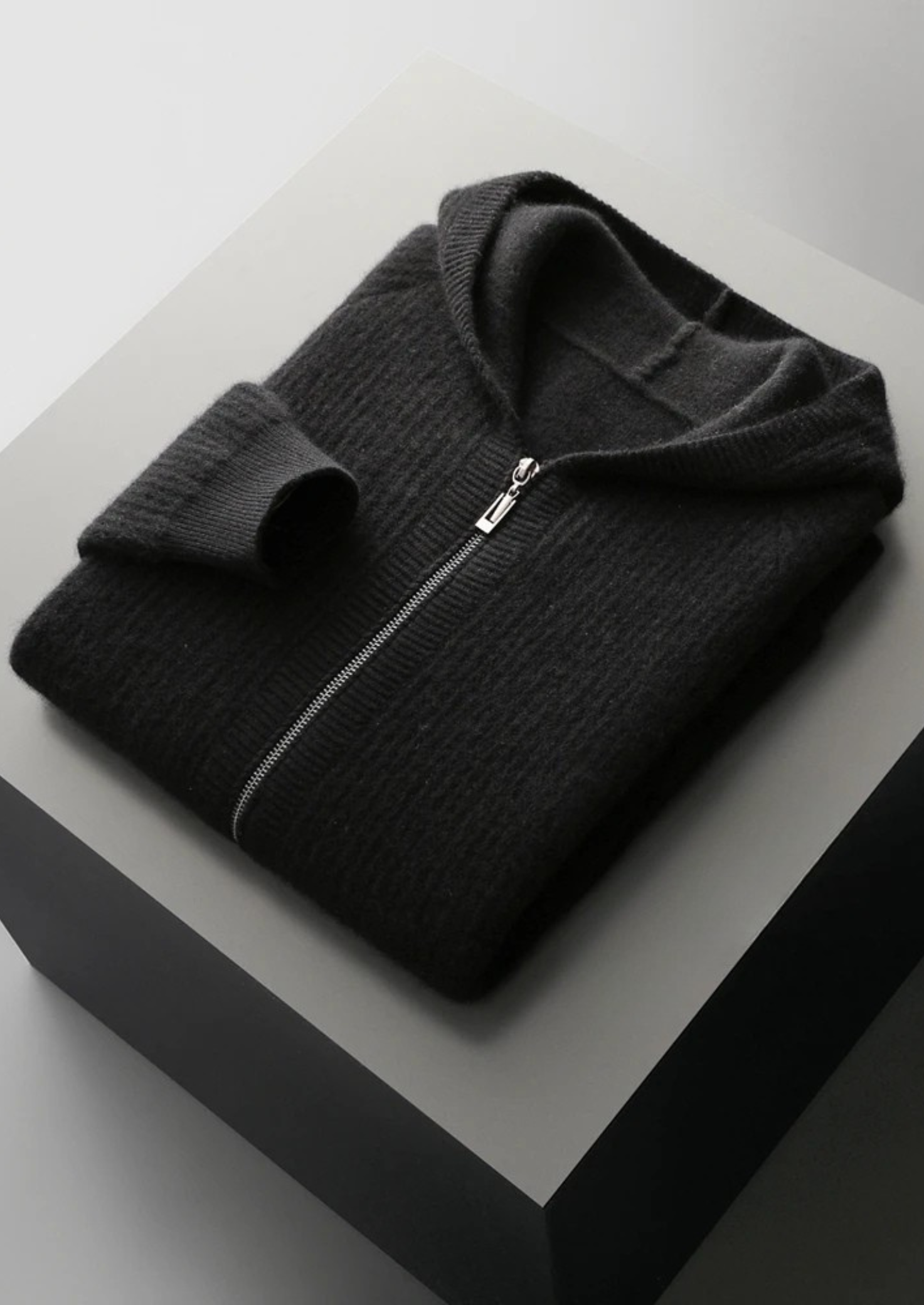 Veroux Mode | Men’s Pure Extra-Fine Merino Wool Ribbed Zipper Hoodie