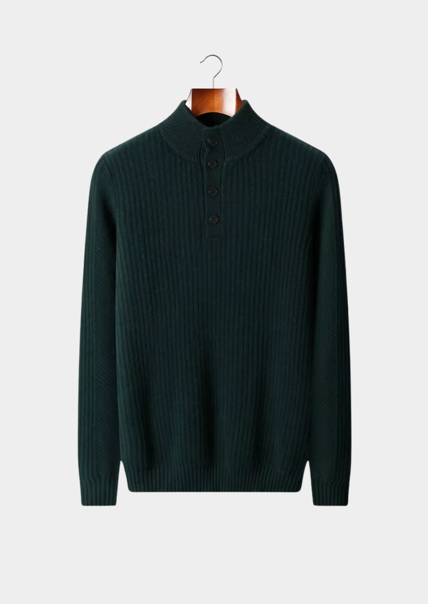 Veroux Mode | Men’s Pure Extra-Fine Merino Wool Ribbed Henley Sweater