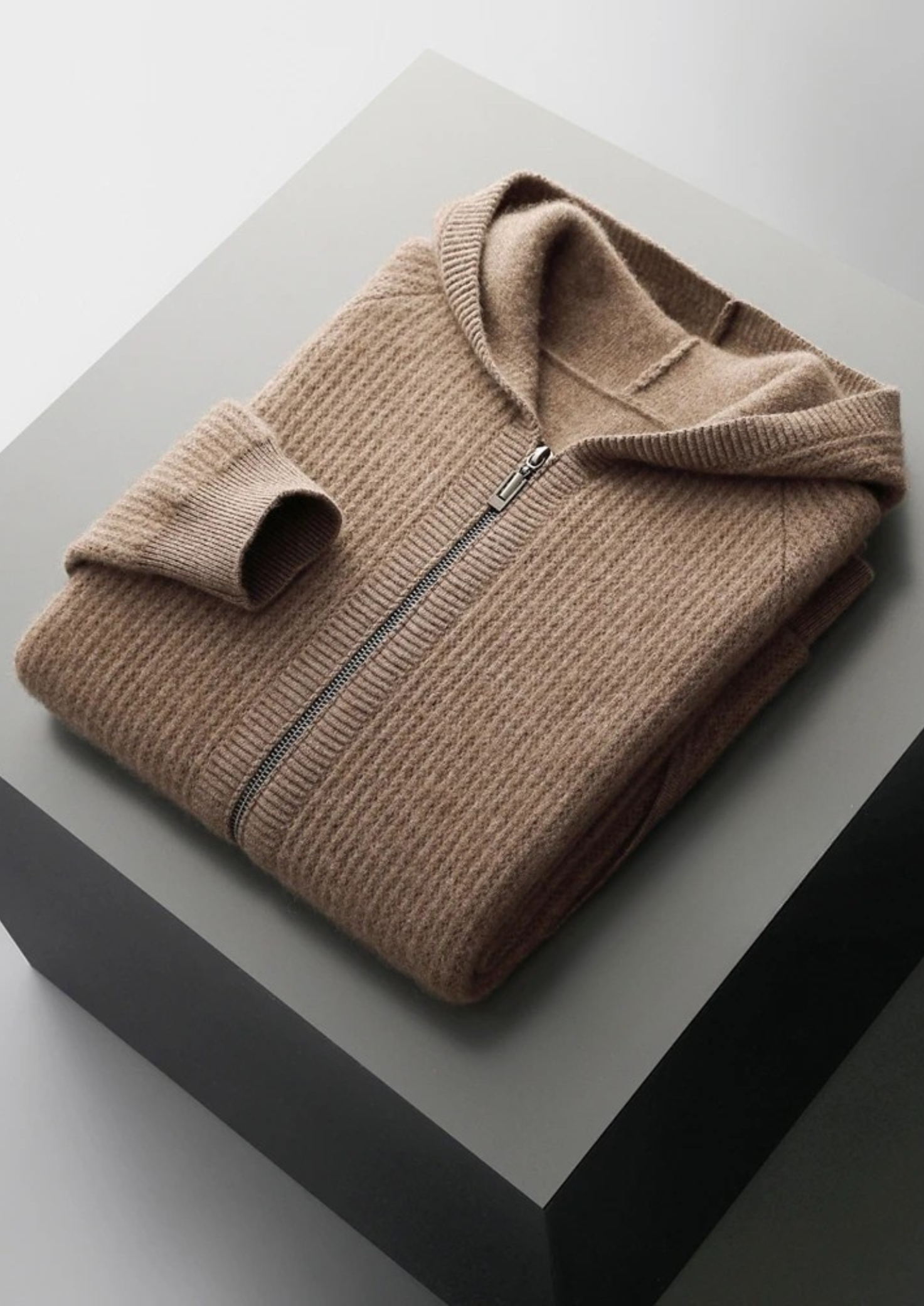 Veroux Mode | Men’s Pure Extra-Fine Merino Wool Ribbed Zipper Hoodie