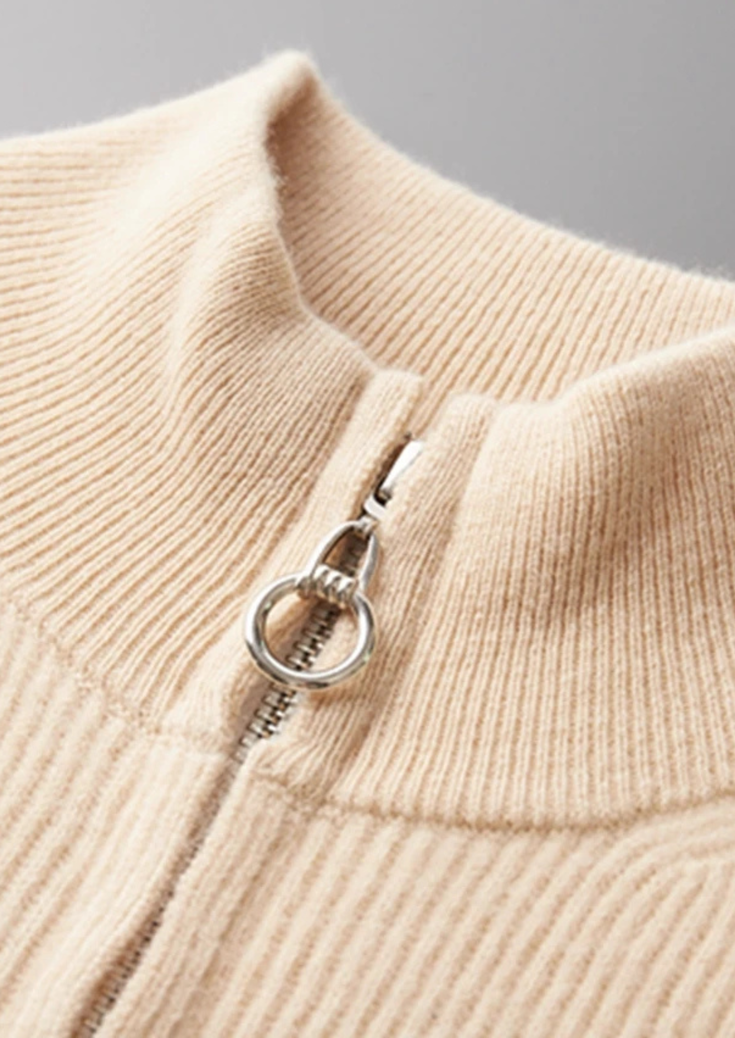 Veroux Mode | Men’s Pure Extra-Fine Merino Wool Ribbed Zip Cardigan