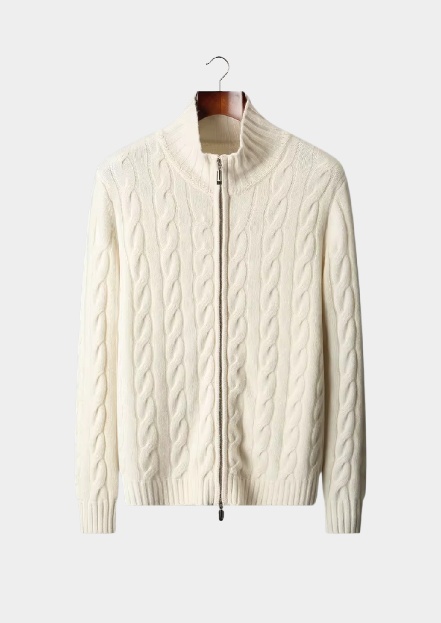 Veroux Mode | Men’s Pure Extra-Fine Merino Wool Dual-Zip Cable Cardigan