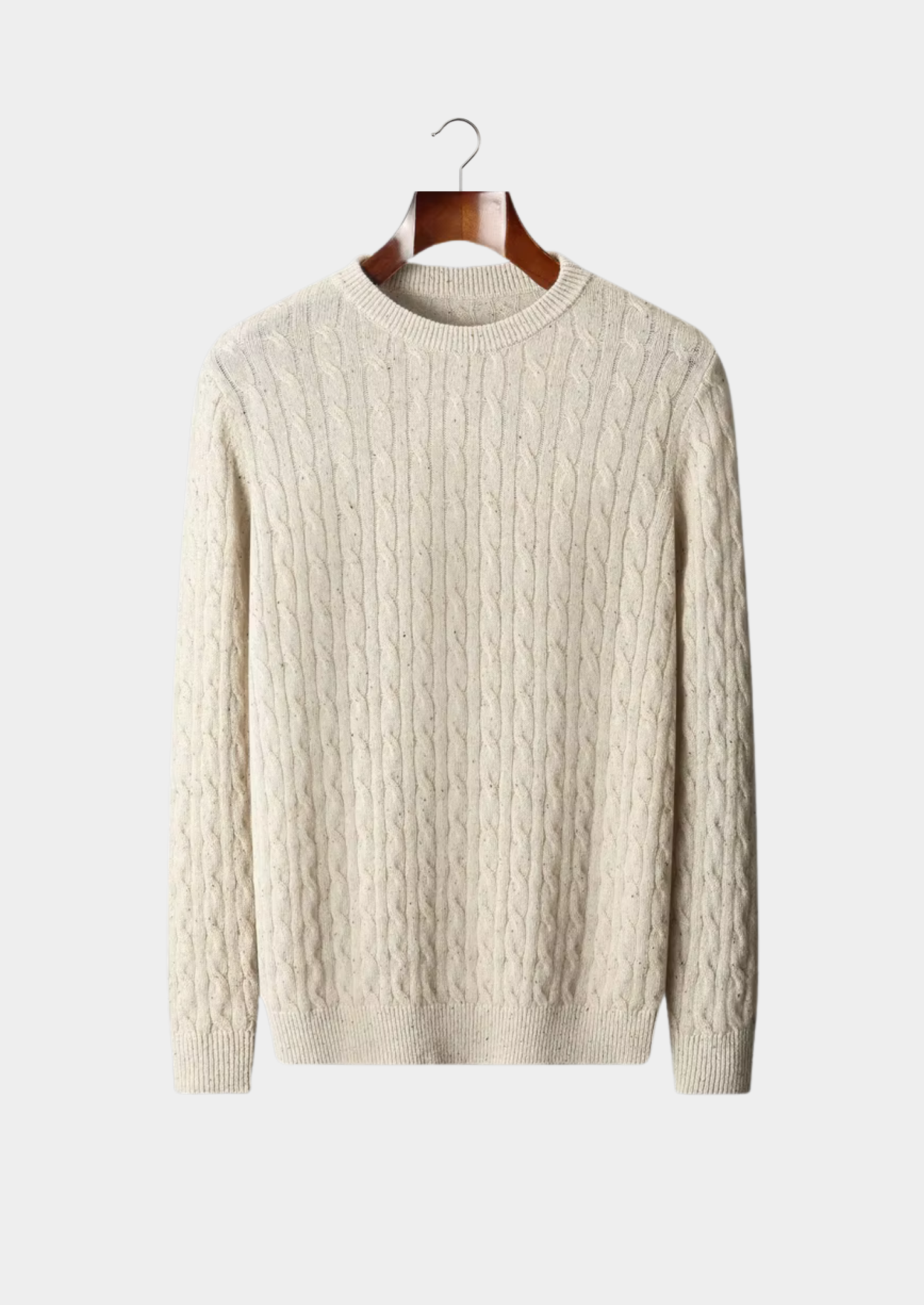 Veroux Mode | Men’s Pure Extra-Fine Merino Wool Nepped Cable Crewneck